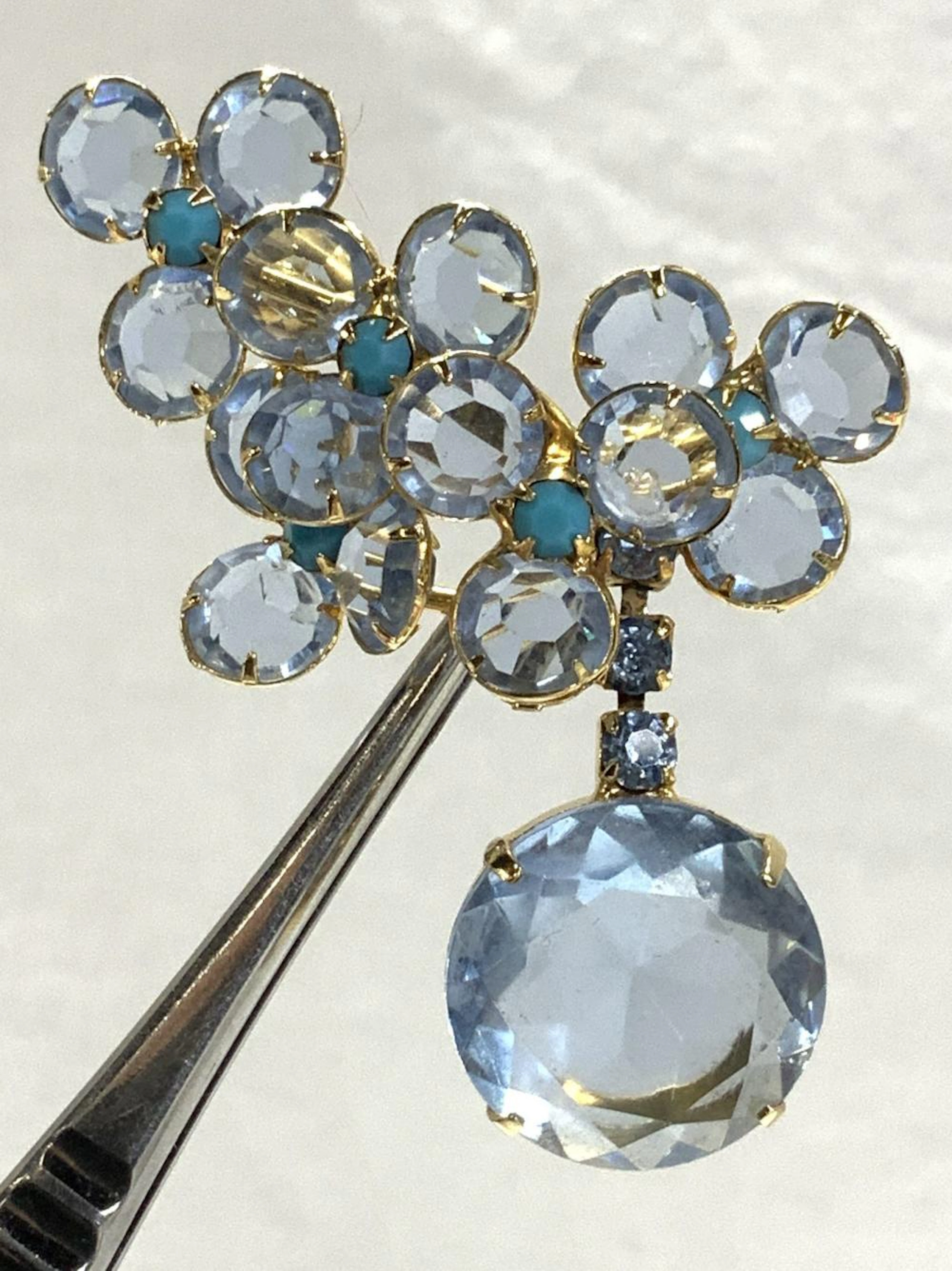 Light Blue Faceted Glass & Crystal Brooch
