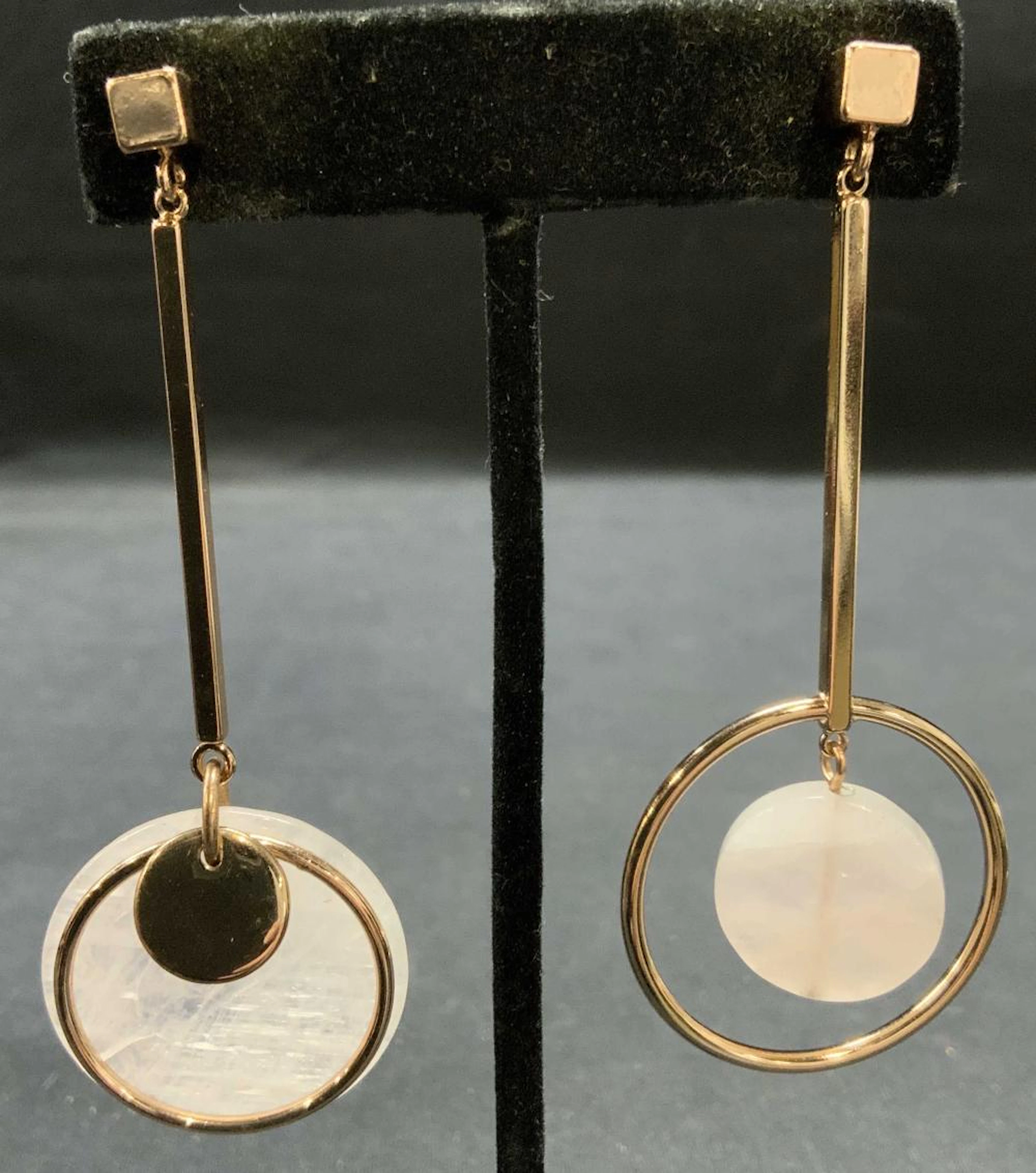 Rose Gold Tone Rutilated Quartz Earrings 3.25i