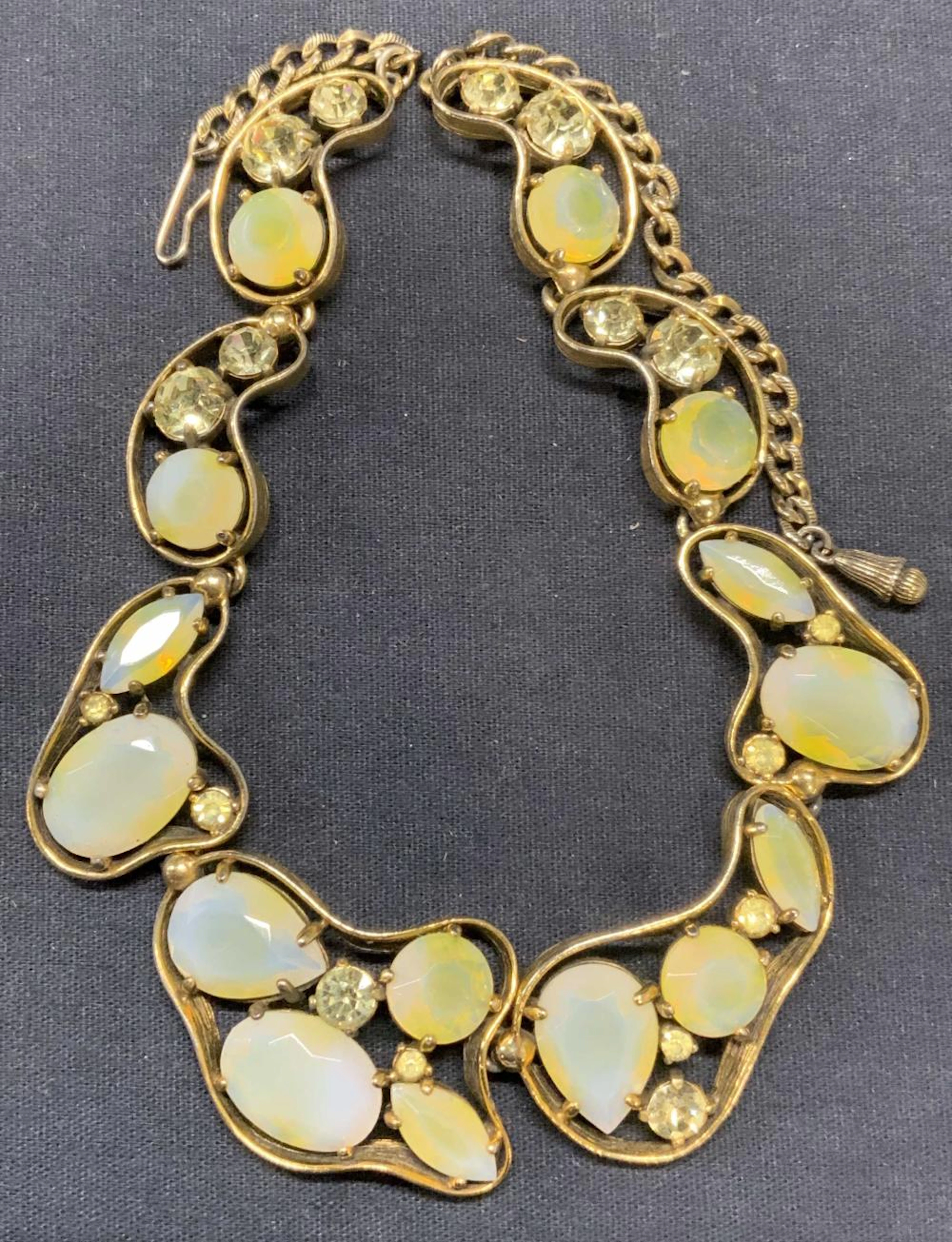 SCHIAPARELLI Gold Tone Sculptural Crystal Necklace