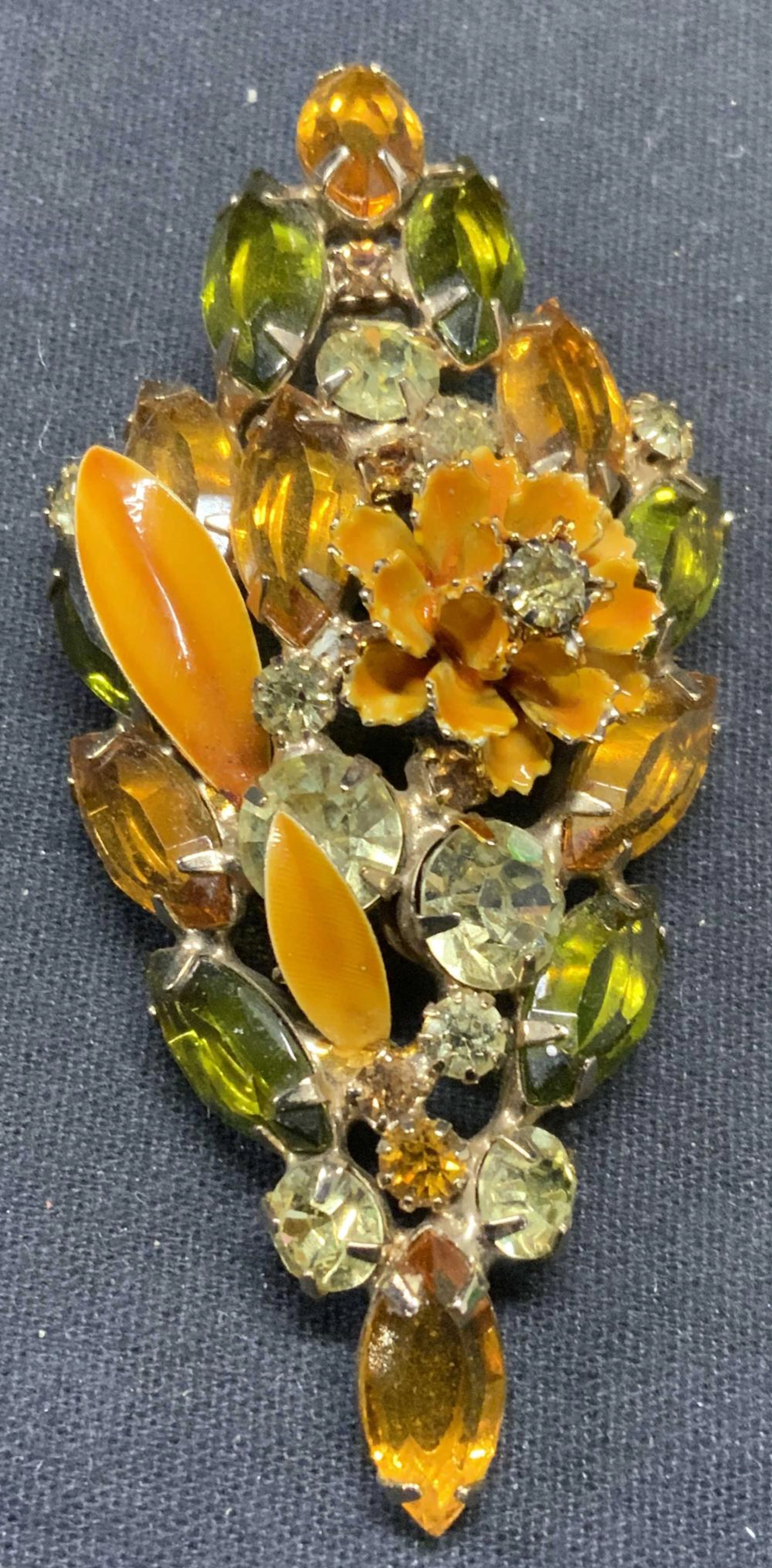 HATTIE CARNEGIE Crystal Enamel Flower Brooch