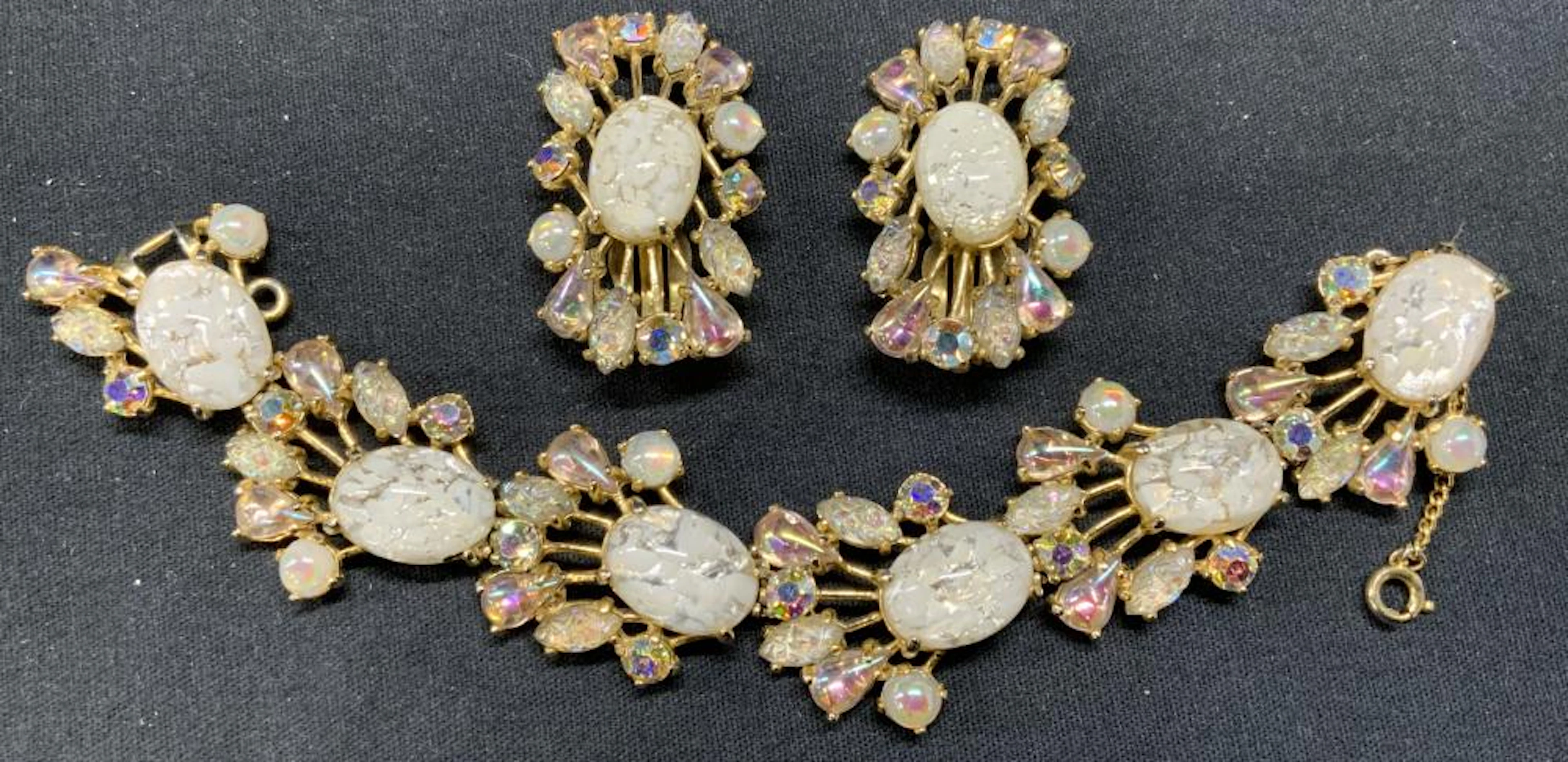 2 SCHIAPARELLI White Crystal Bracelet & Earrings