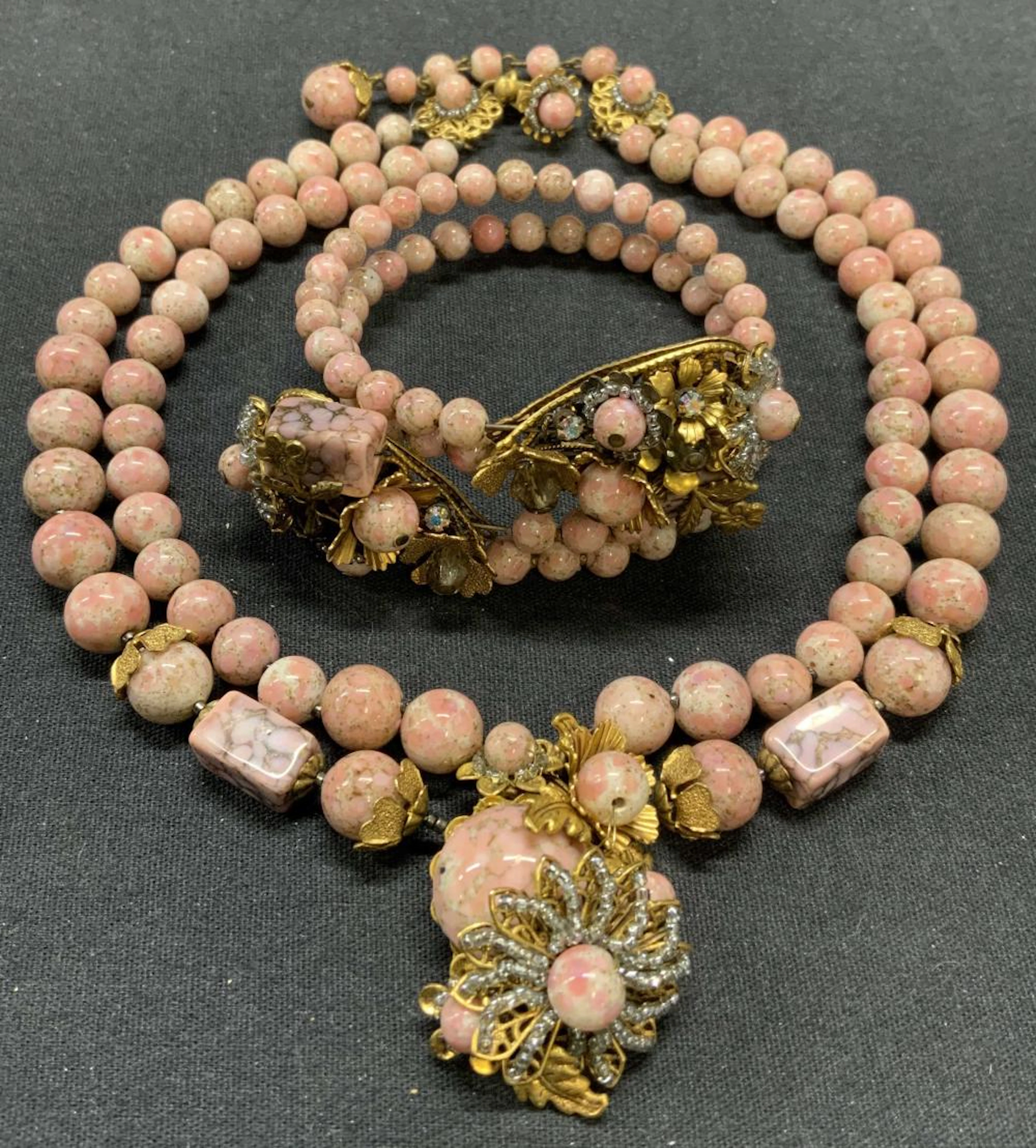 2 MIRIAM HASKELL Pink Stone Jewelry Set