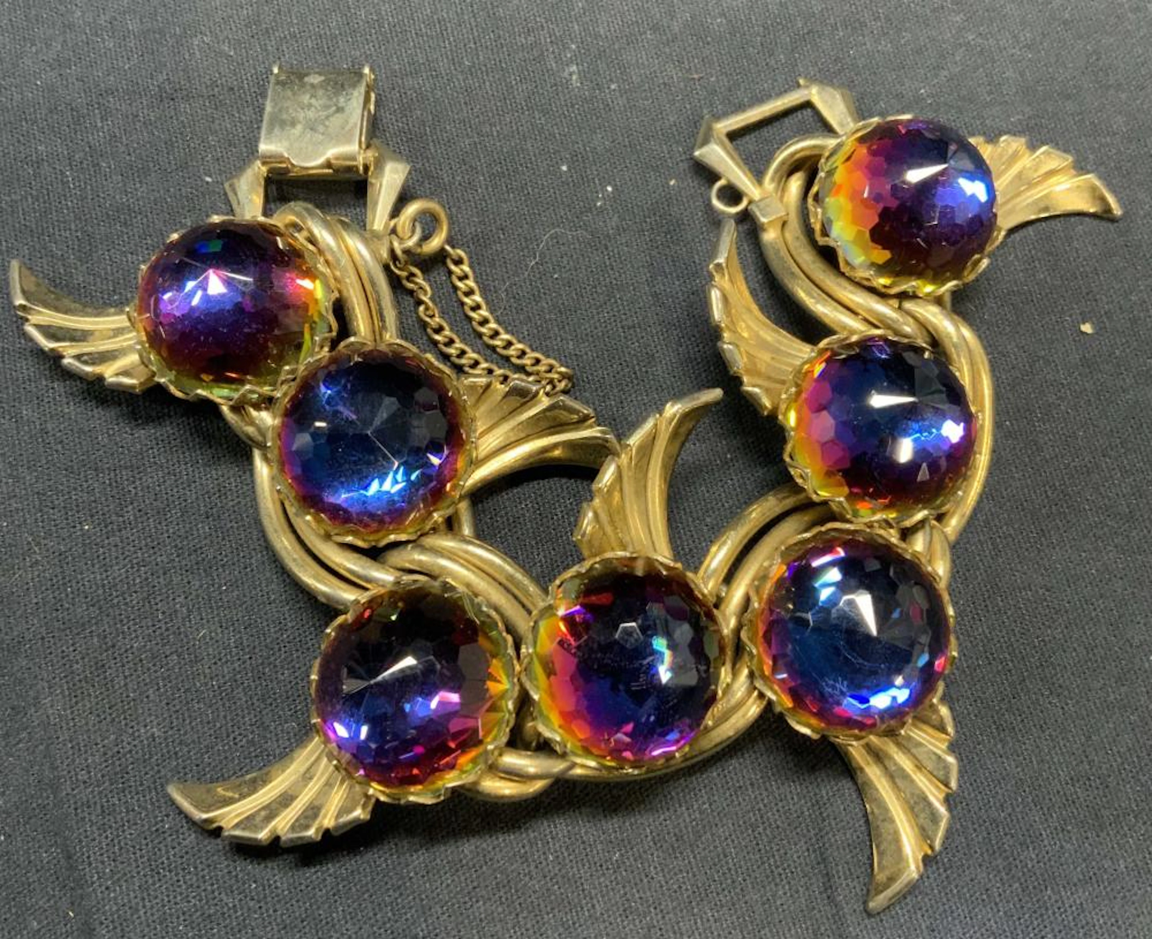 Gold Tone Sculptural Prismatic Crystal Bracelet