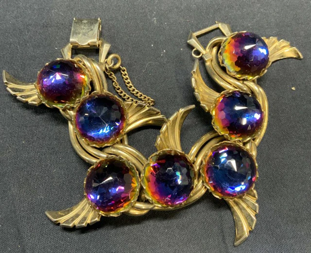Gold Tone Sculptural Prismatic Crystal Bracelet
