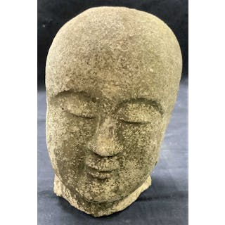 Vintage Carved Stone Asian Buddhist Monk Head