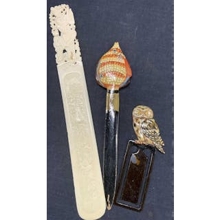 Lot 3 Carved Bone, Hand Painted Desk Accessories