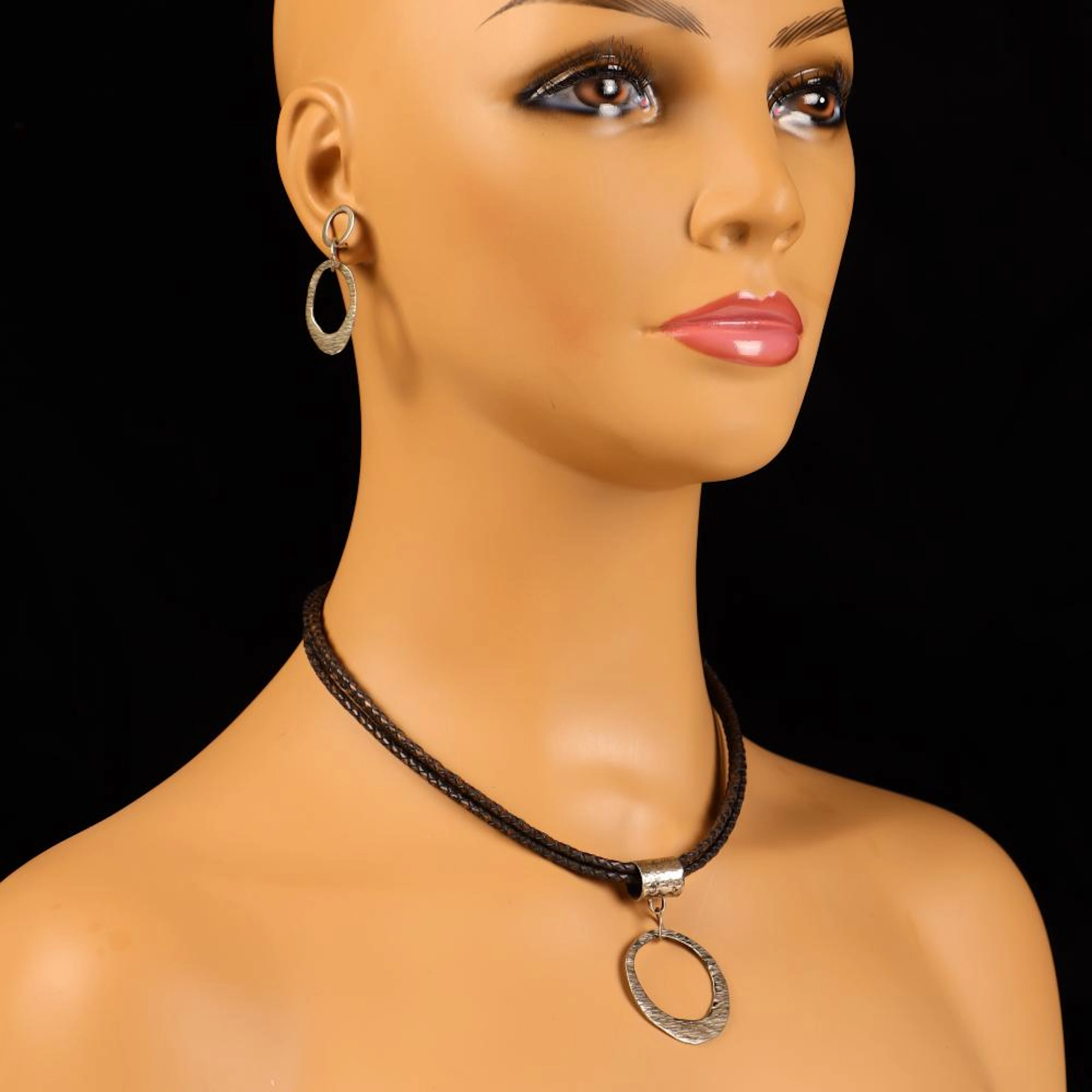 Silpada sterling silver necklace leather chain 16? and matching earrings