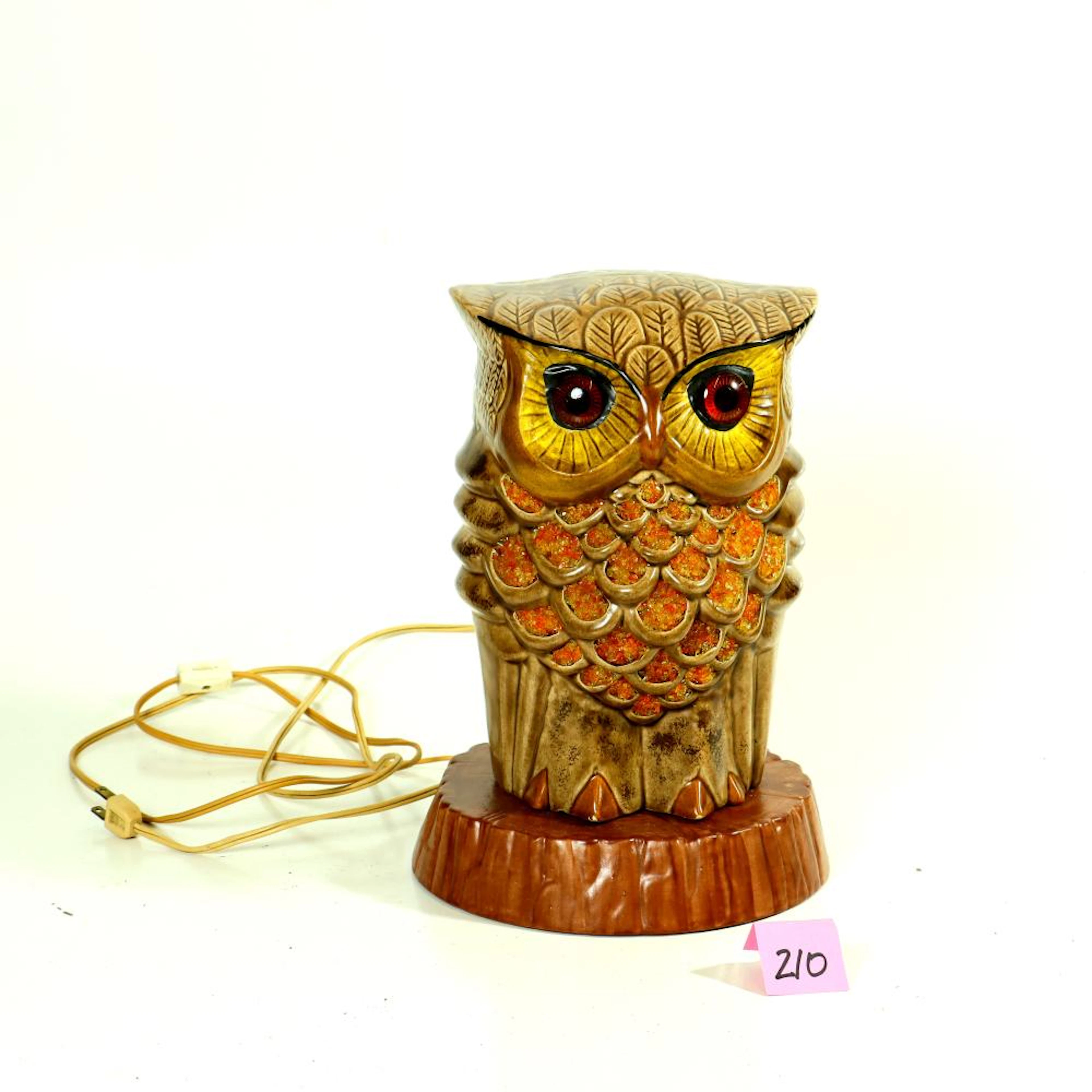 Vintage lighted electric ceramic owl lamp signed JW 12? tall