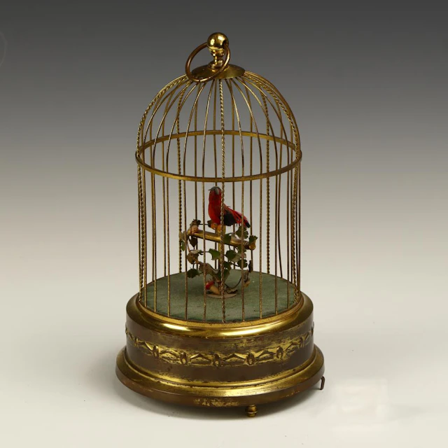 Ken D made in Germany Automaton musical box singing bird 11.5 inches tall
