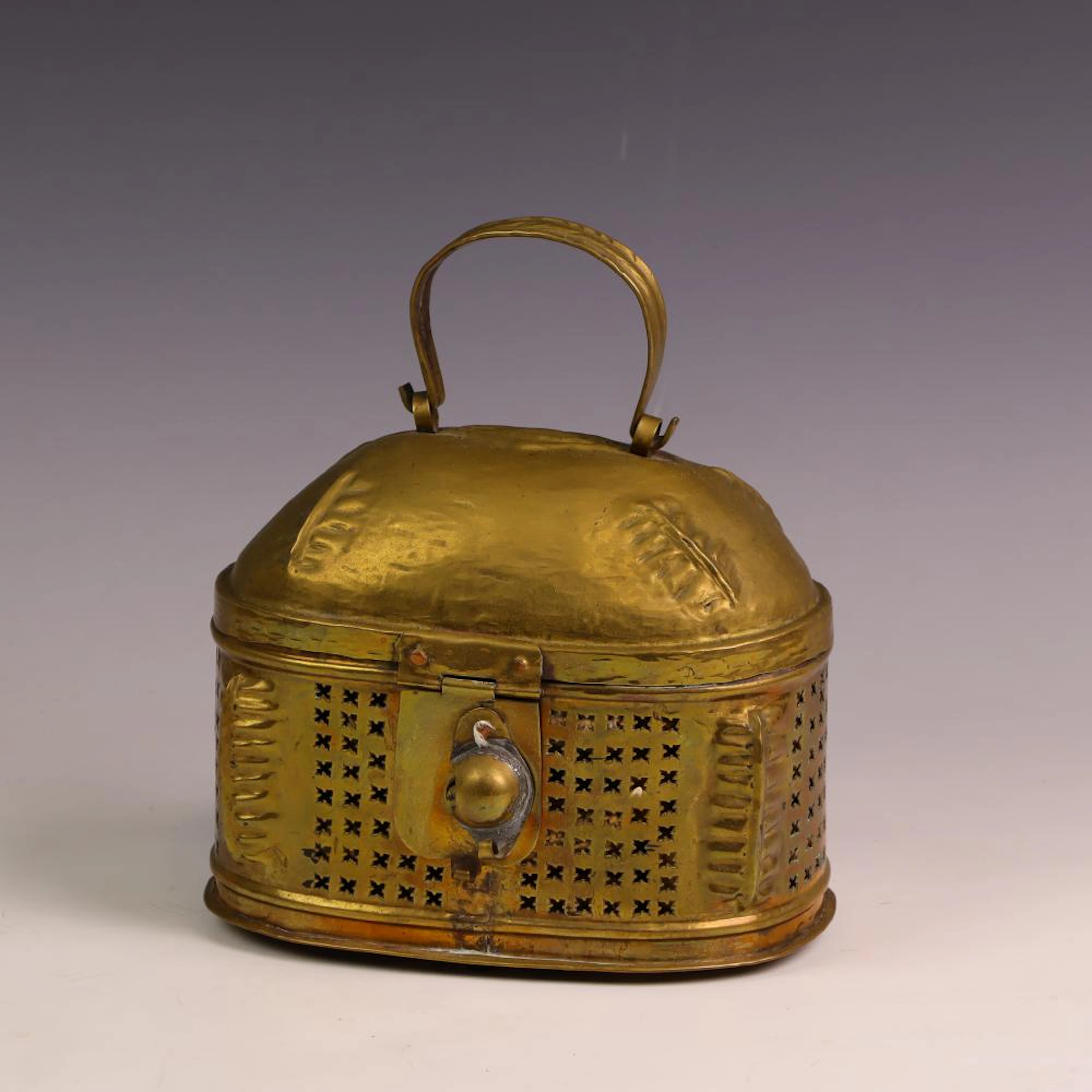 Antique Pierced Brass Basket and Corks