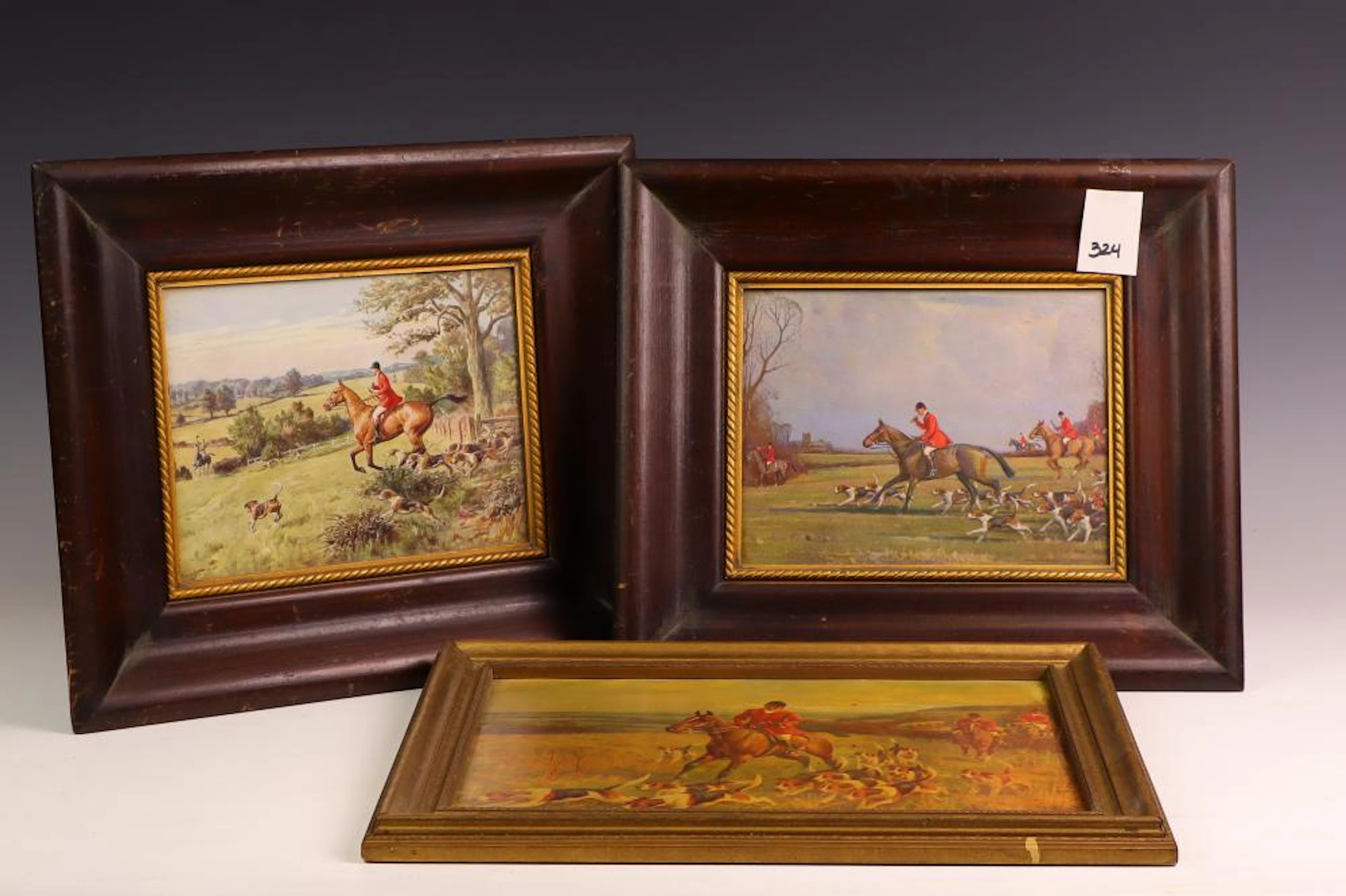 Two vintage Fox Hunt Lithographs and another print