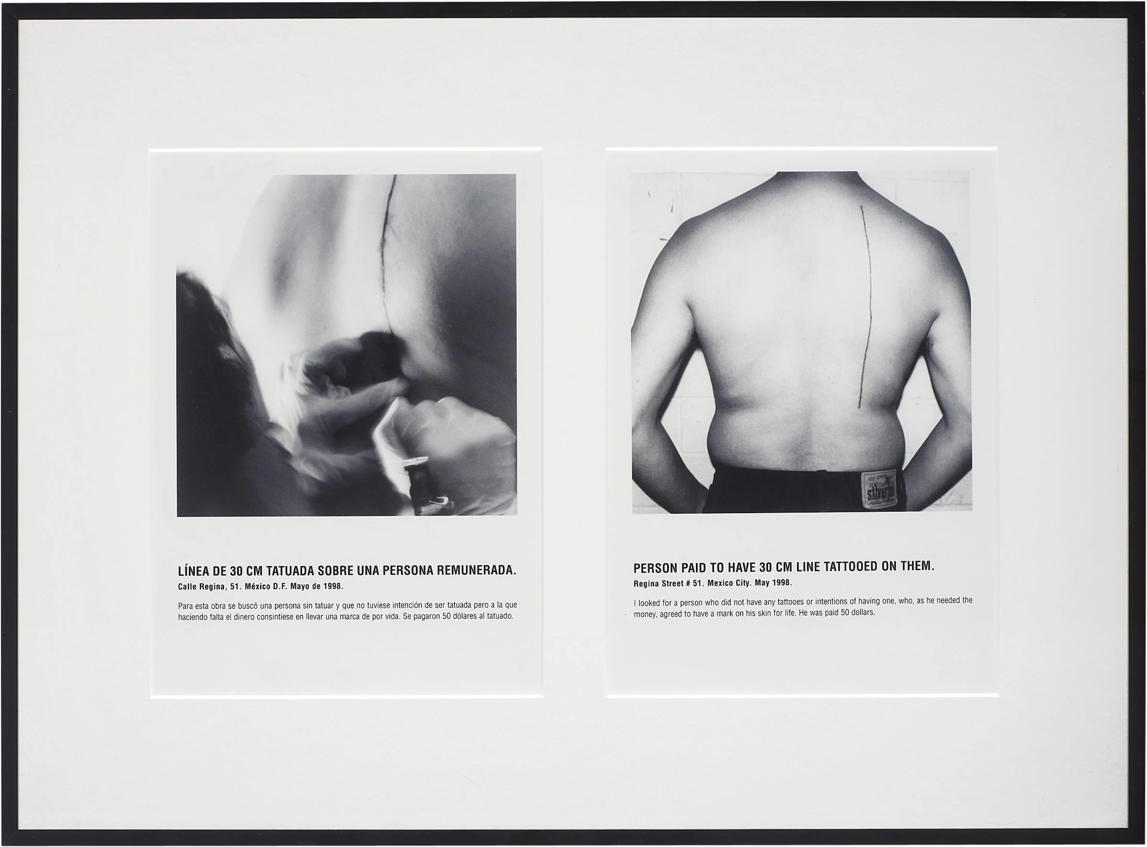 Person Paid to have 30 cm line tattooed on them, 1998 – Santiago Sierra