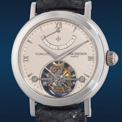 A rare and well-preserved limited edition platinum tourbillon wristwatch