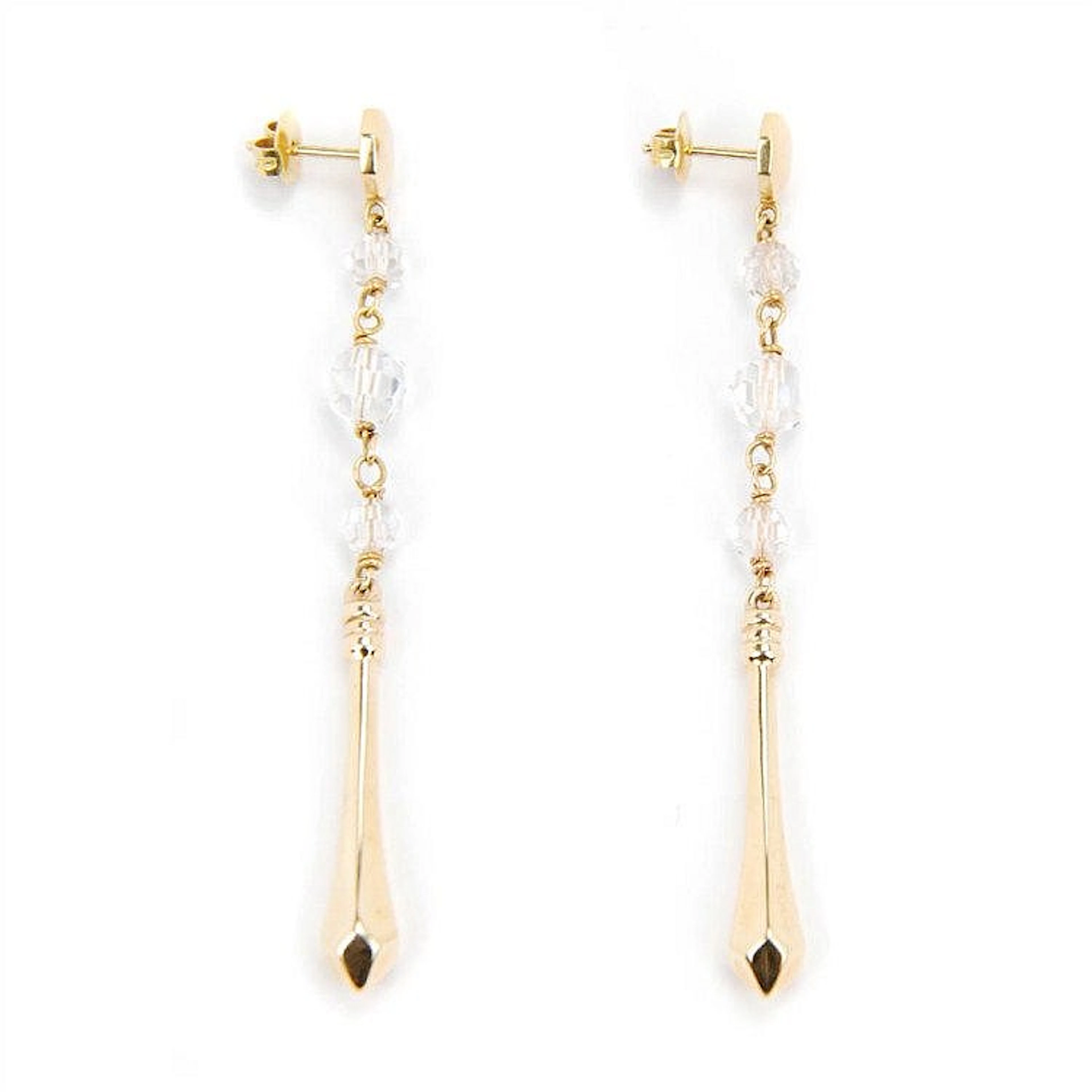 PENDIENTES LARGOS ORO Y CRISTAL DE ROCA