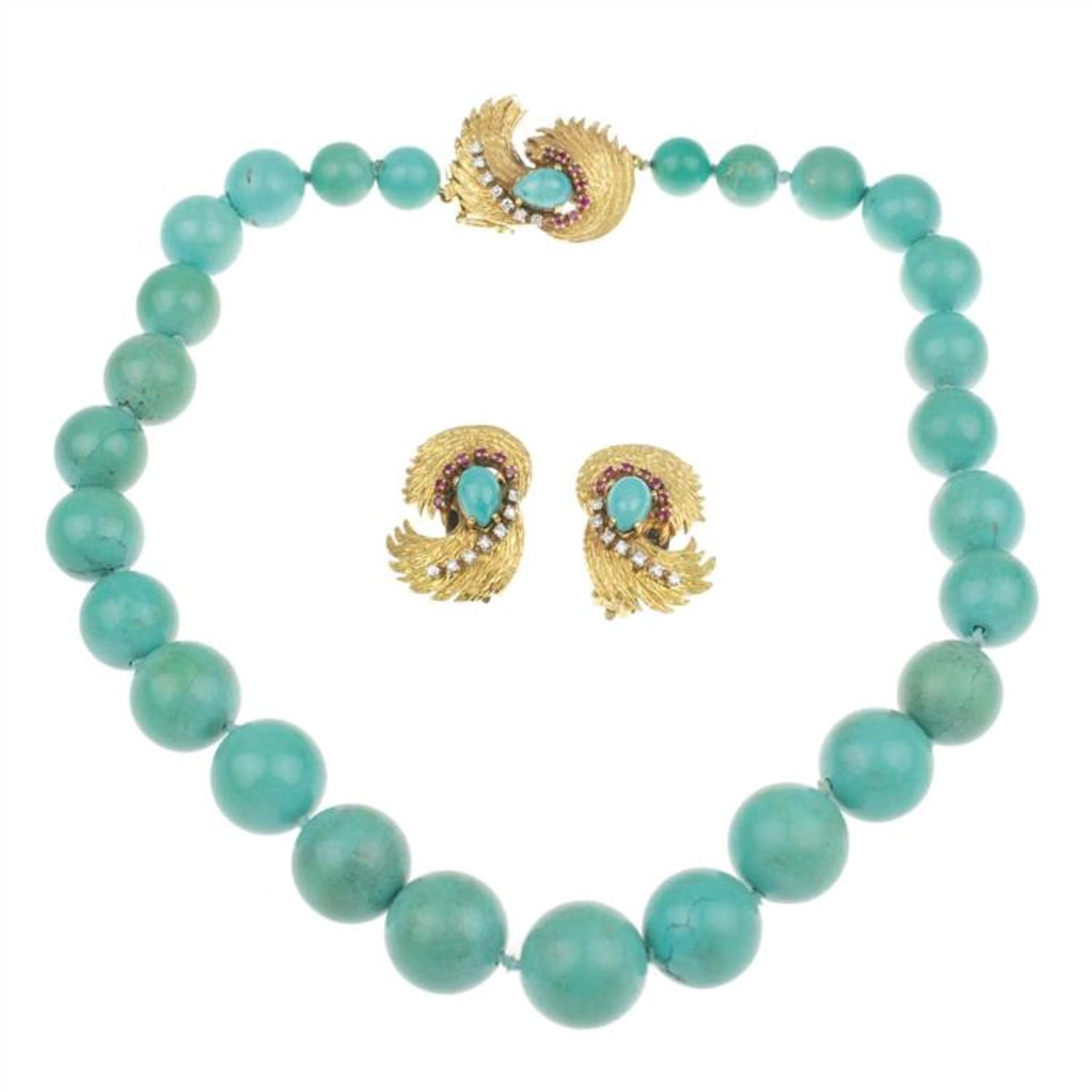 TURQUOISE EARRINGS AND NECKLACE