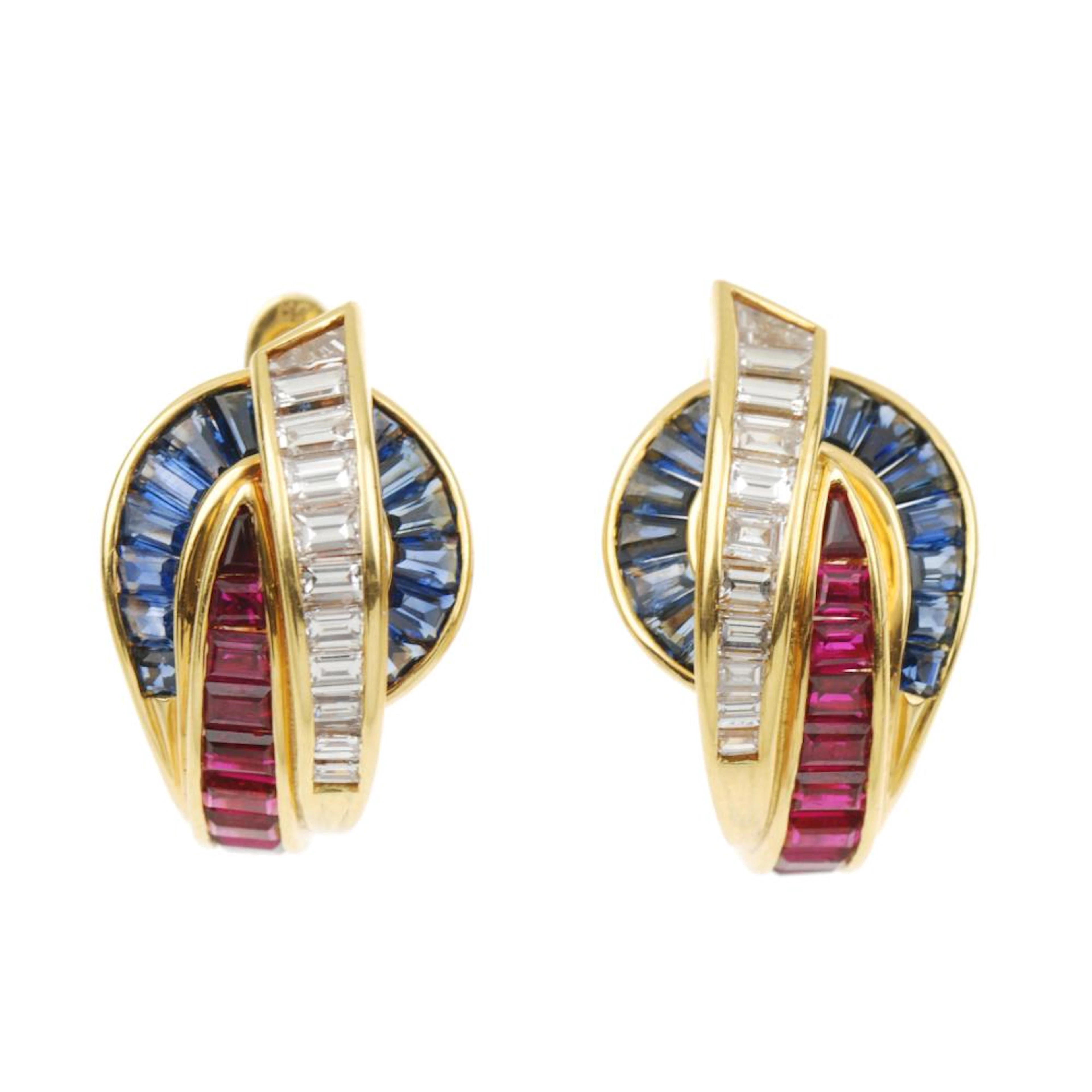 DIAMONDS, RUBIES AND SAPPHIRE EARRINGS.