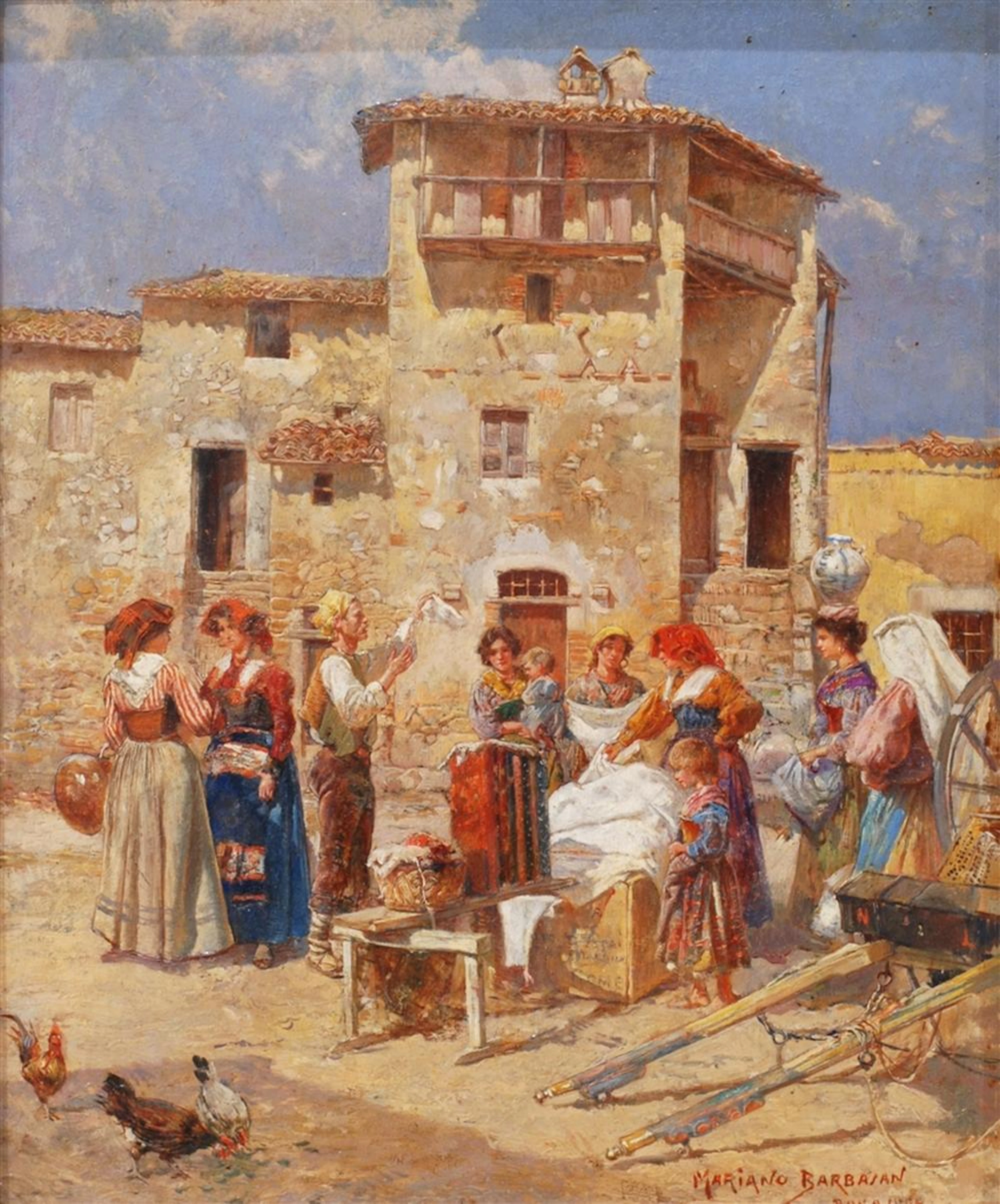 MARIANO BARBASAN Y LAGUERUELA (1864-1924). "WASHERWOMEN", ROME 1896
