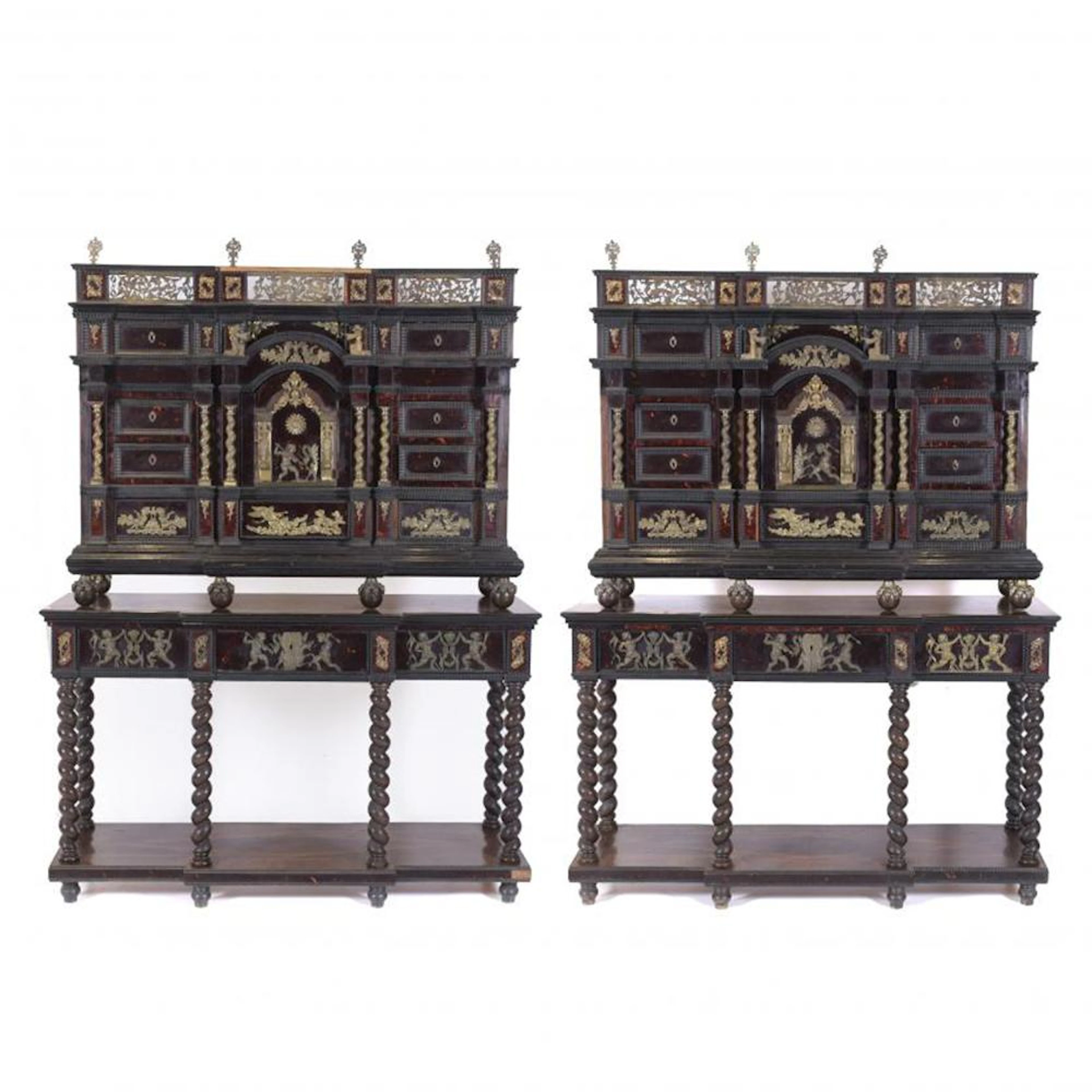 PAIR OF CABINETS ON CONSOLES, MANNERIST STYLE, 19TH CENTURY.