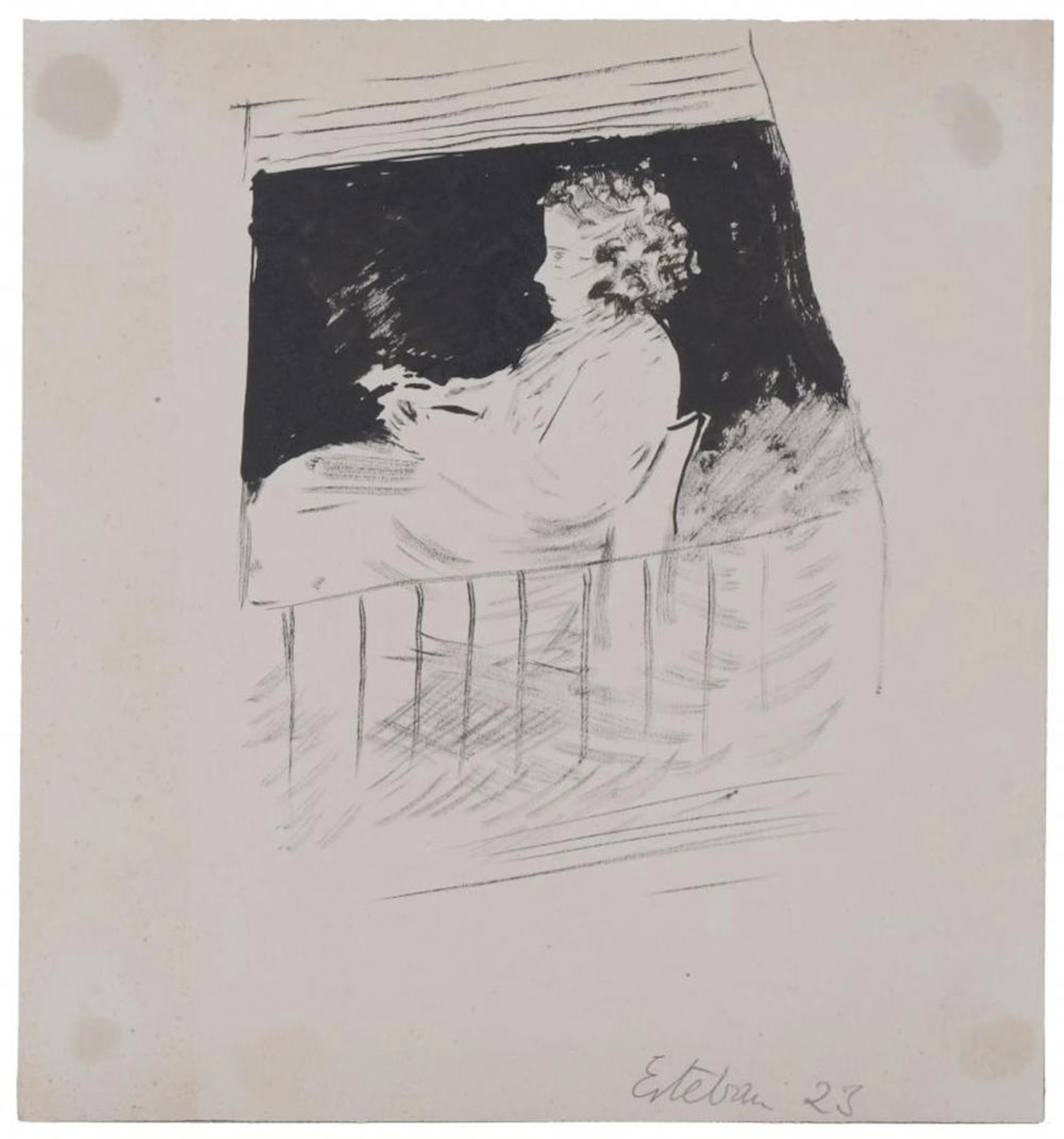 ESTEBAN VICENTE (1903-2001). "FIGURE SEATED ON THE BALCONY", 1923.
