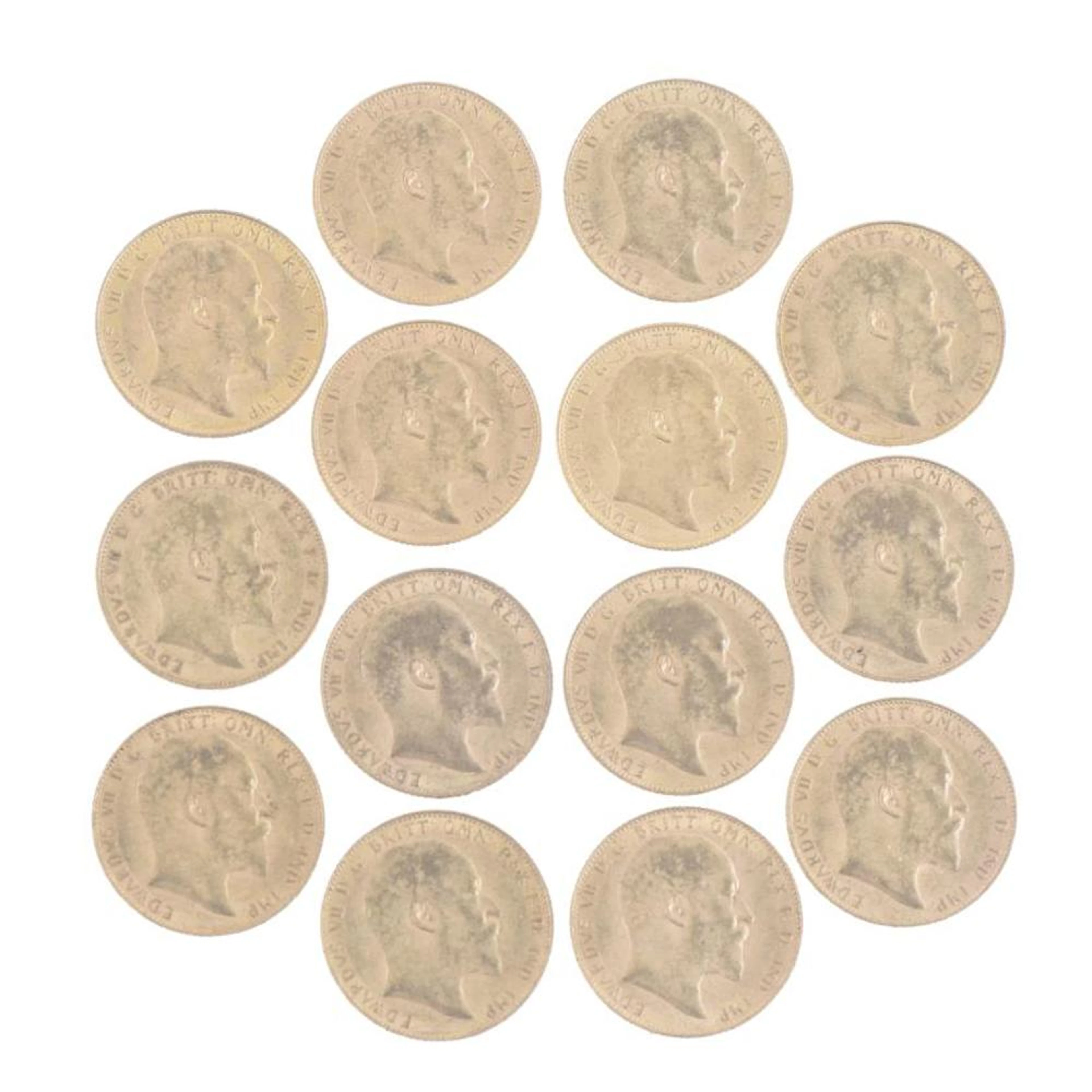 FOURTEEN COINS, EDWARD 7TH. 1905-1910
