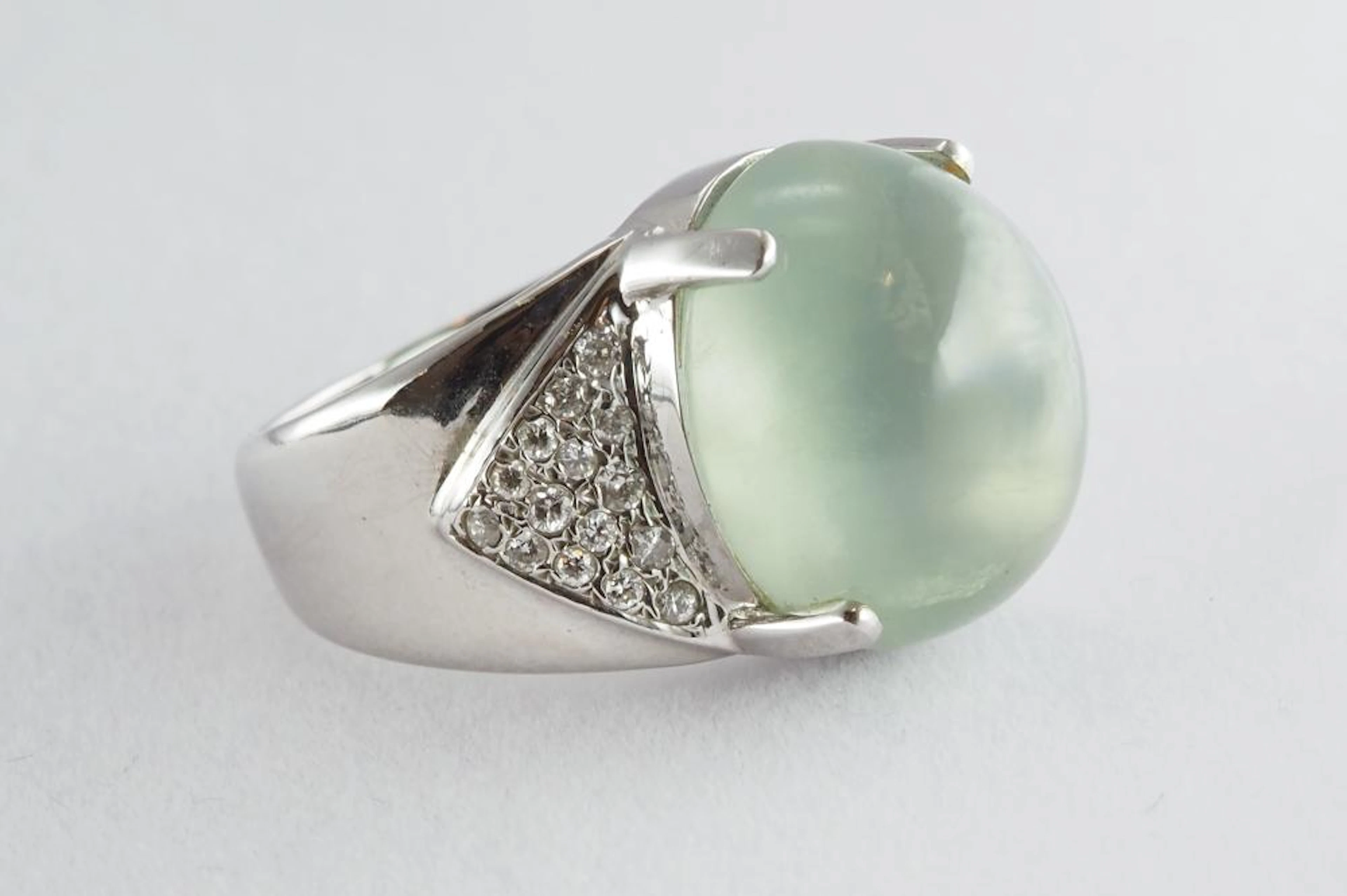 atural prehnite and diamond ring