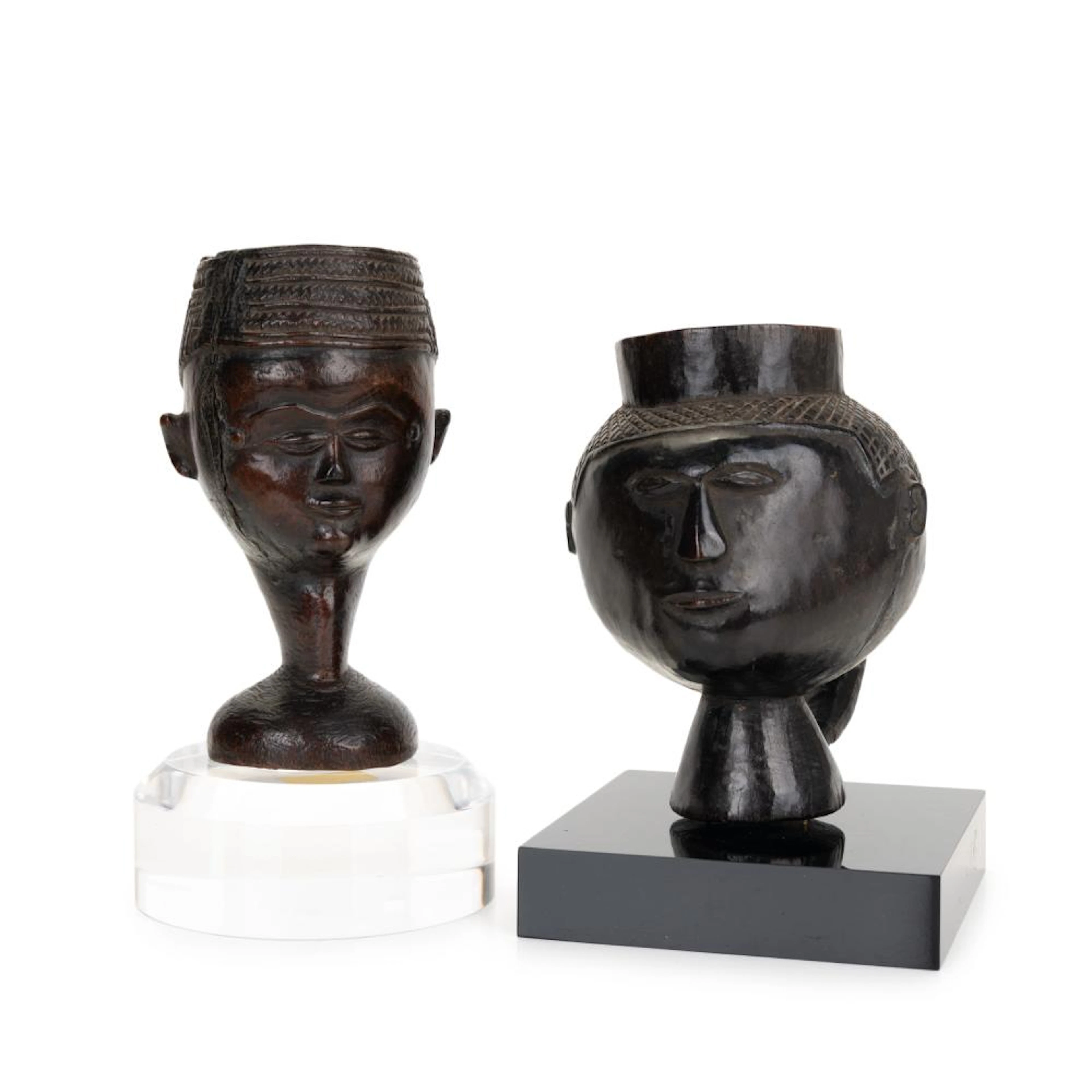 TWO PALM WINE CUPS KUBA TRIBE ACRYLIC BASES,AFRICA
