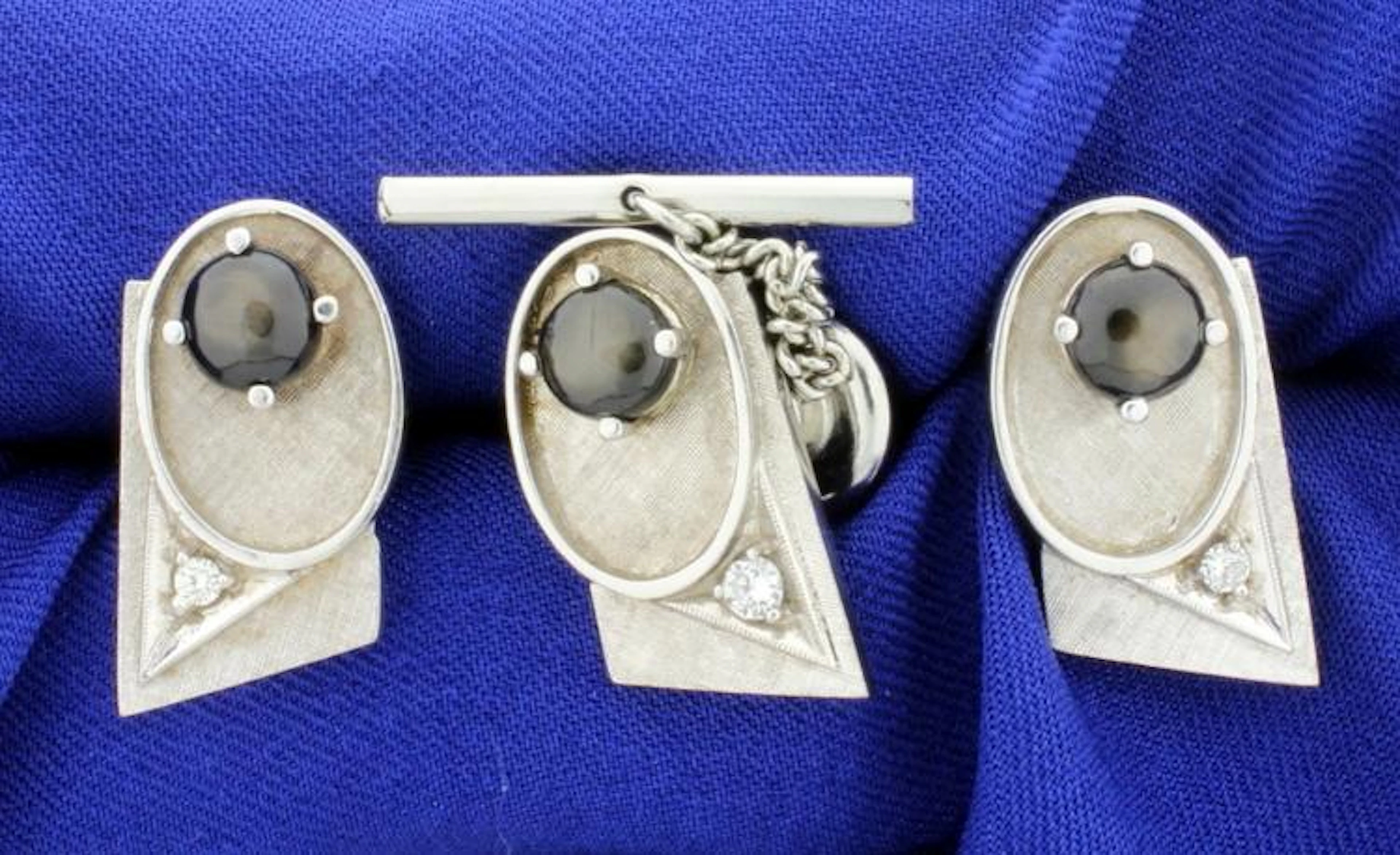 Diamond and Black Sapphire Cufflinks, Tie Tack, and Tuxedo Stud Set