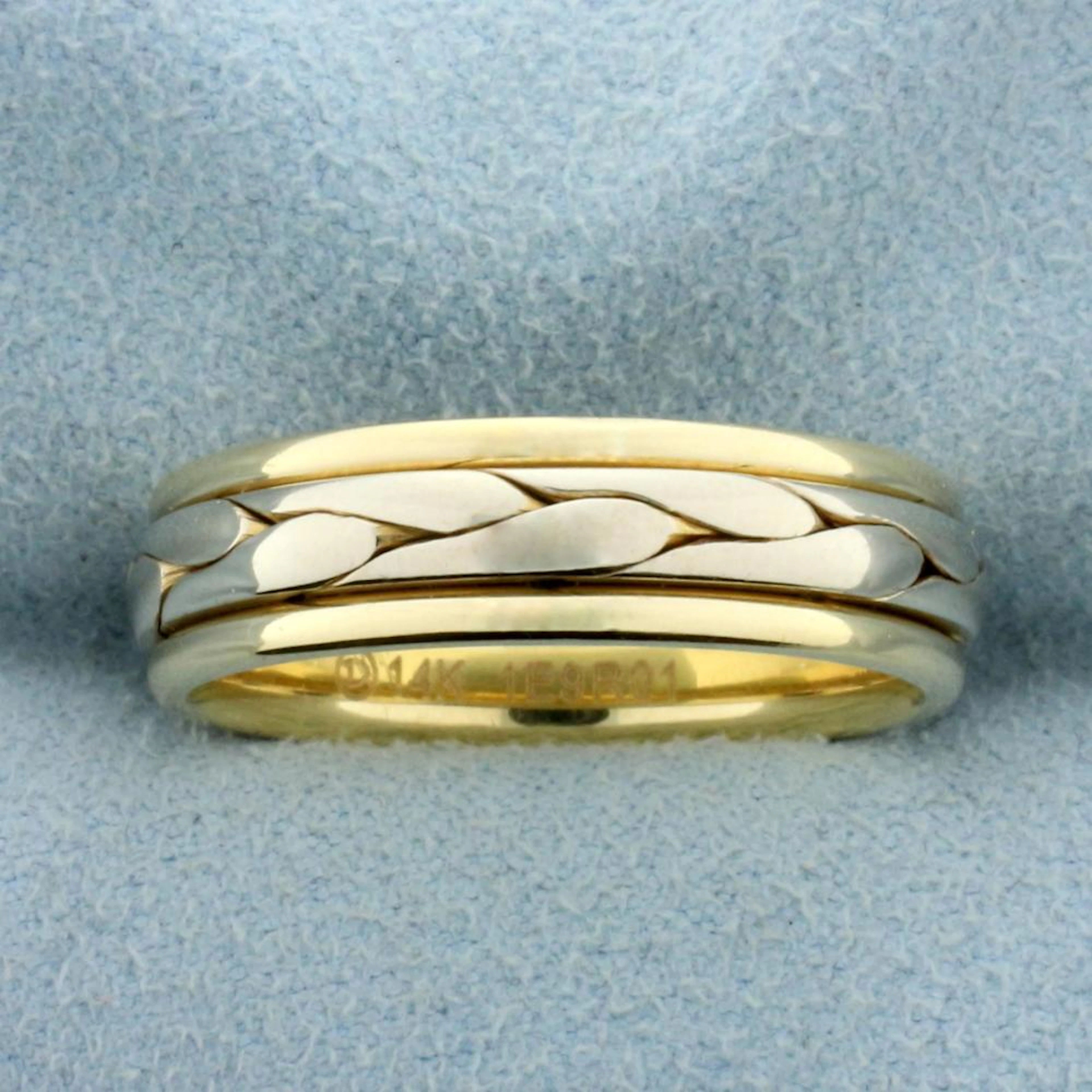 Men's Unique Two Tone Braided Design Wedding Band Ring in...