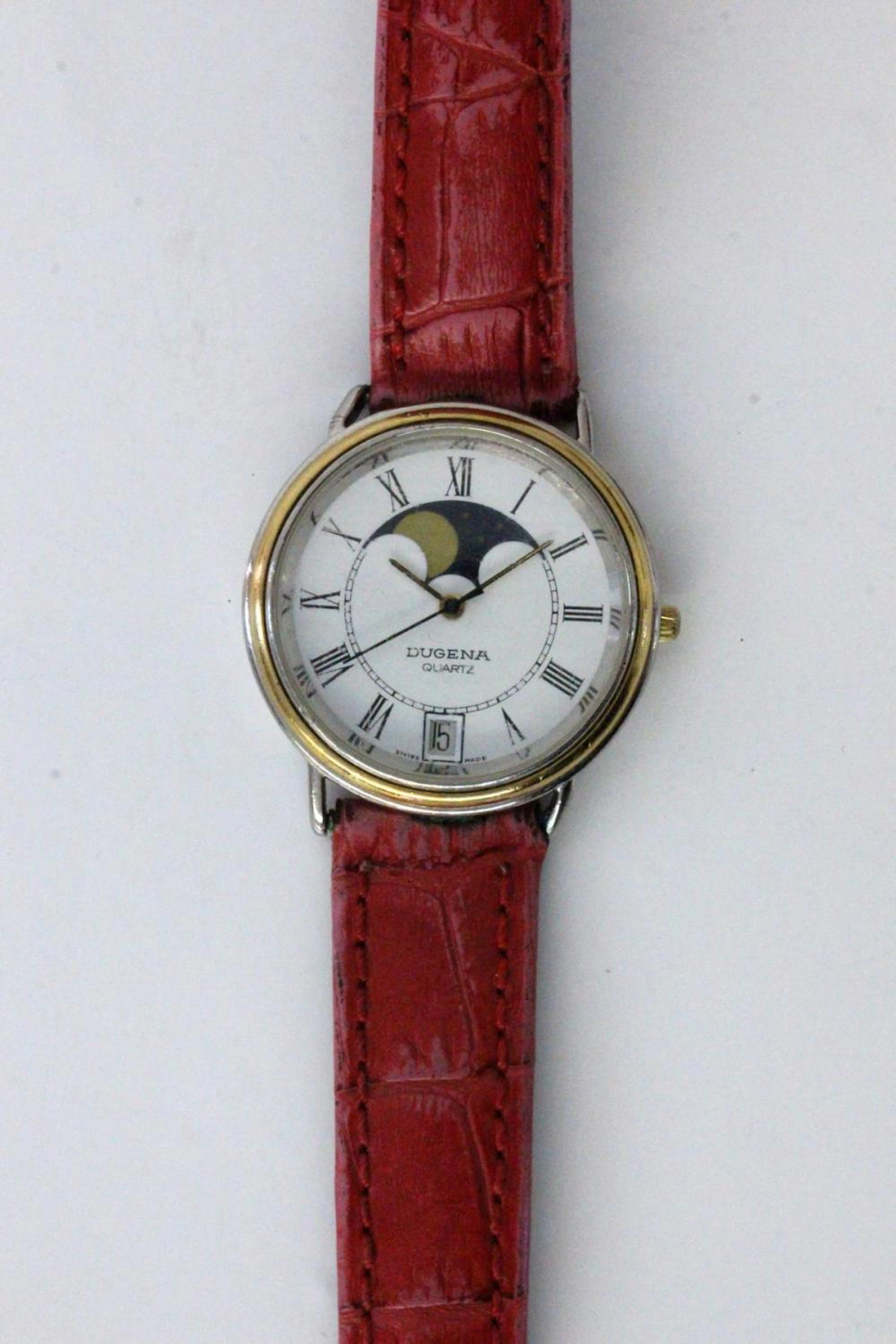 A DUGENA WRISTWATCH WITH MOON PHASE Switzerland