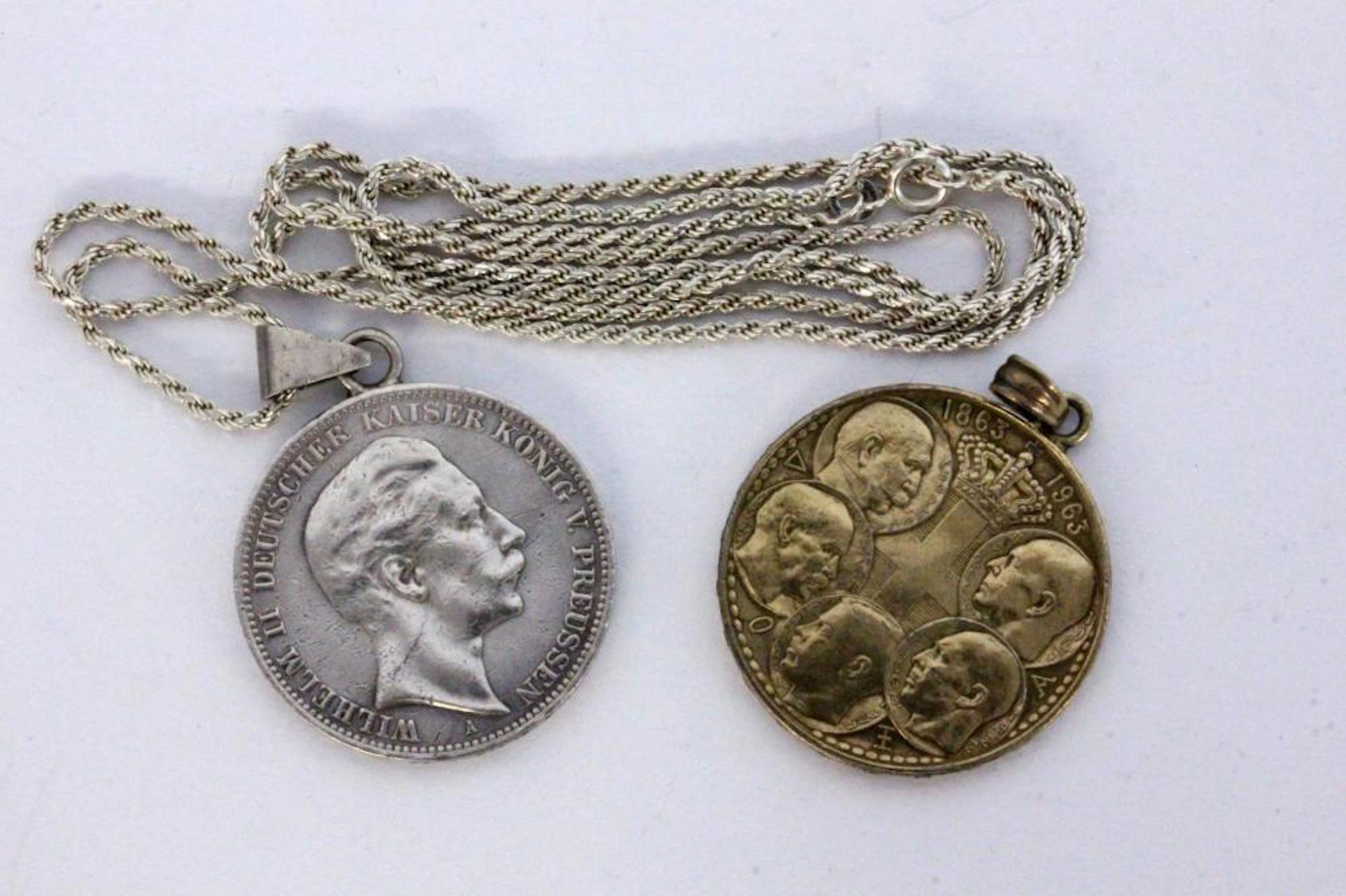 TWO SILVER COINS AND NECKLACE 2 marks Germa