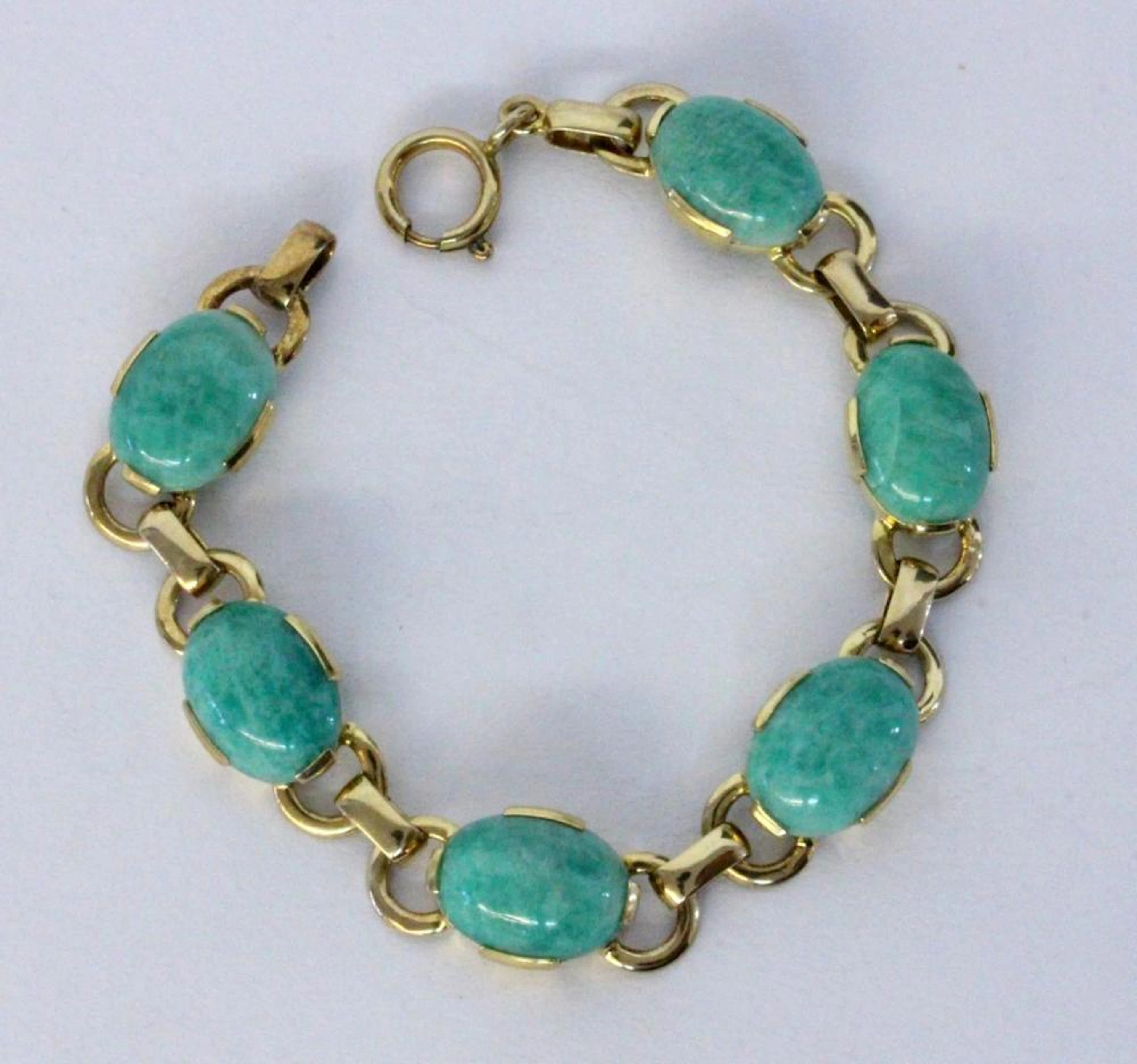 A BRACELET Gilt silver with amazonites