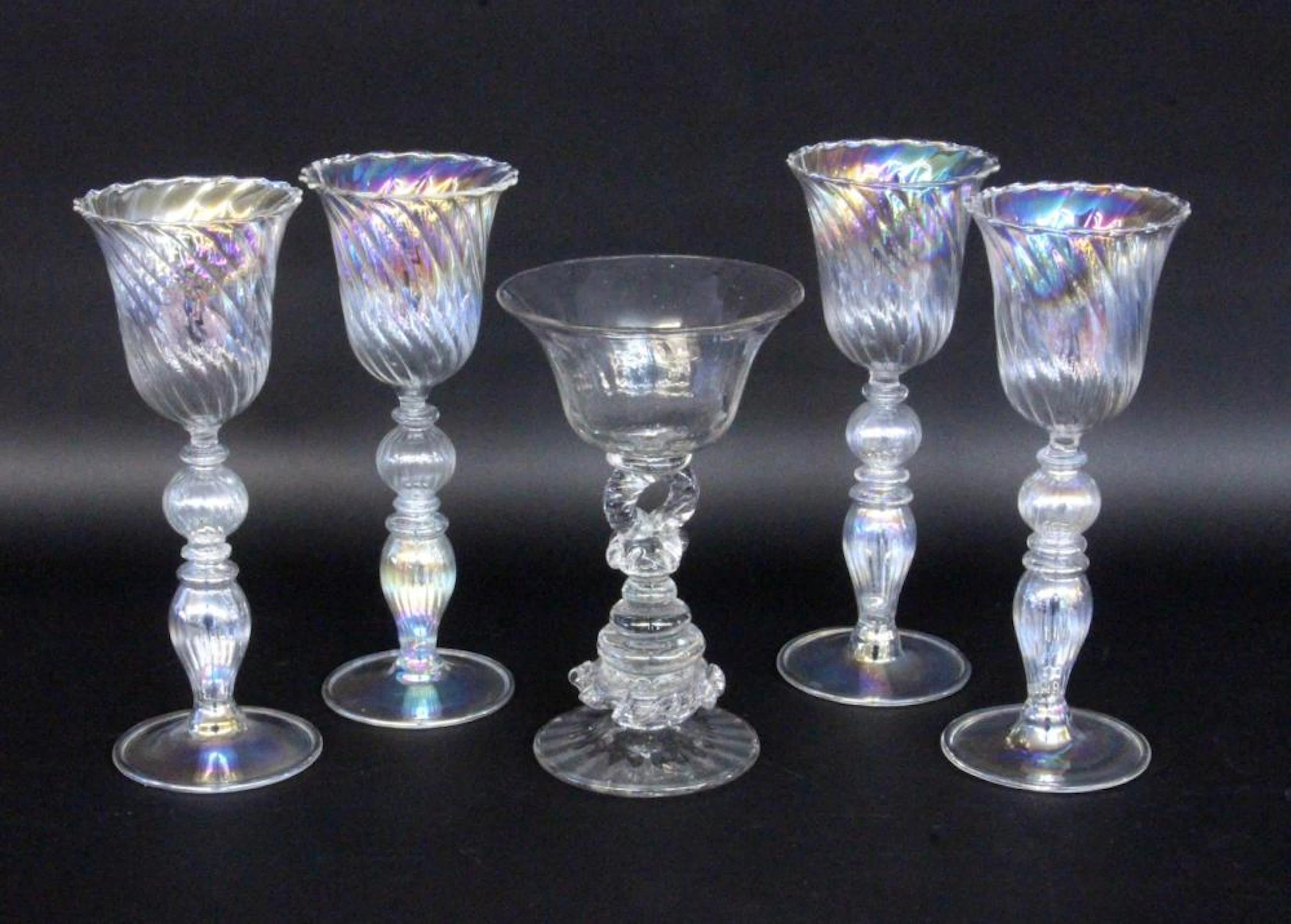 A SET OF 4 VENETIAN WINE GLASSES Probably Murano