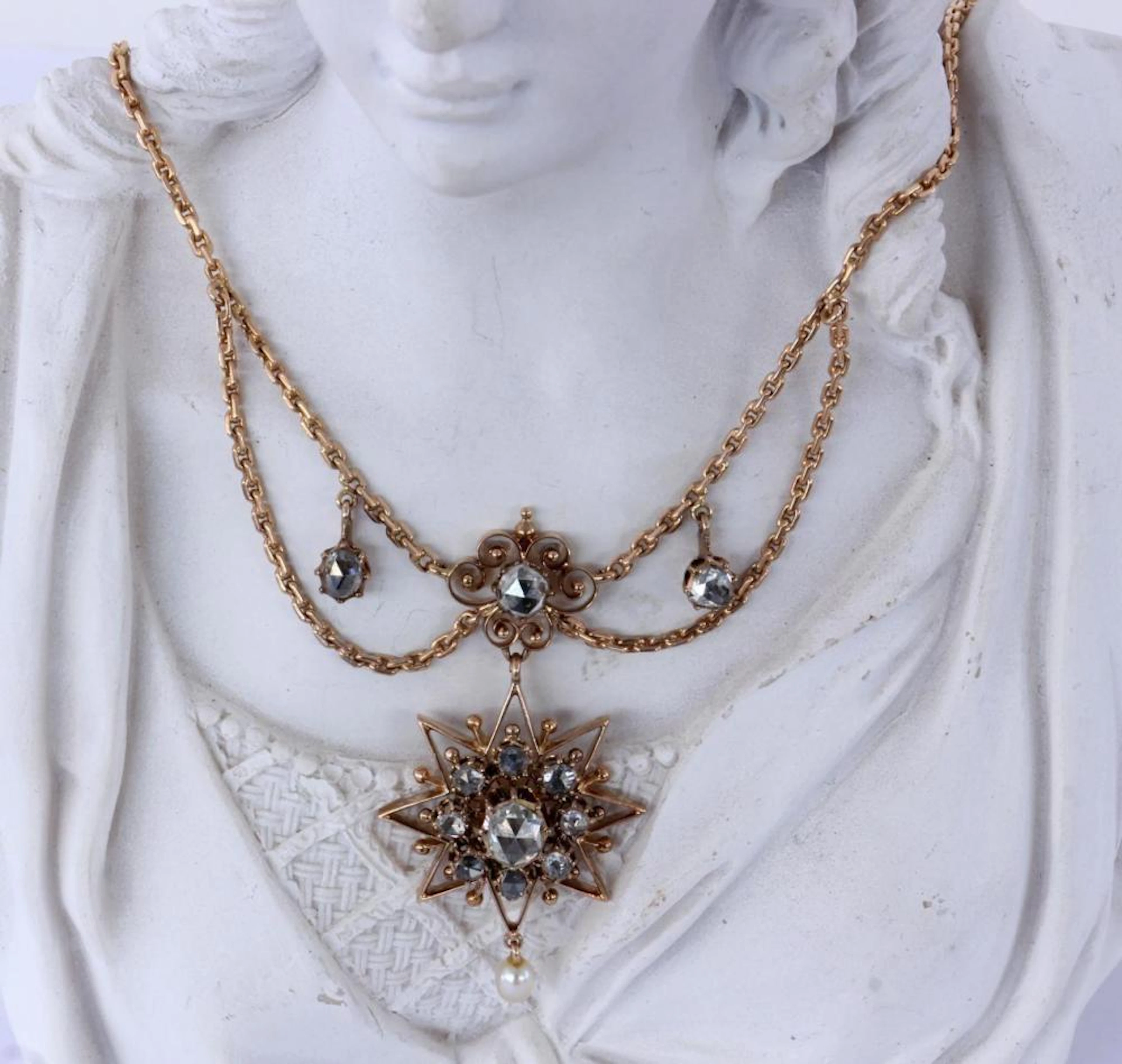 AN ANTIQUE NECKLACE circa 1900 585/000 rose gold