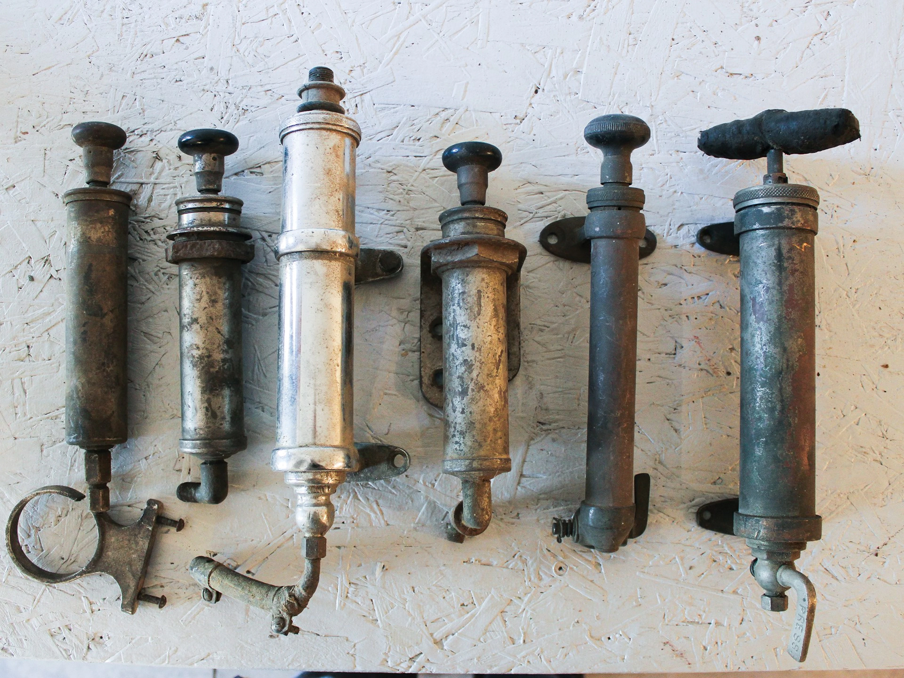 Antique Fuel Pressure Air Pumps, Six Assorted Pieces