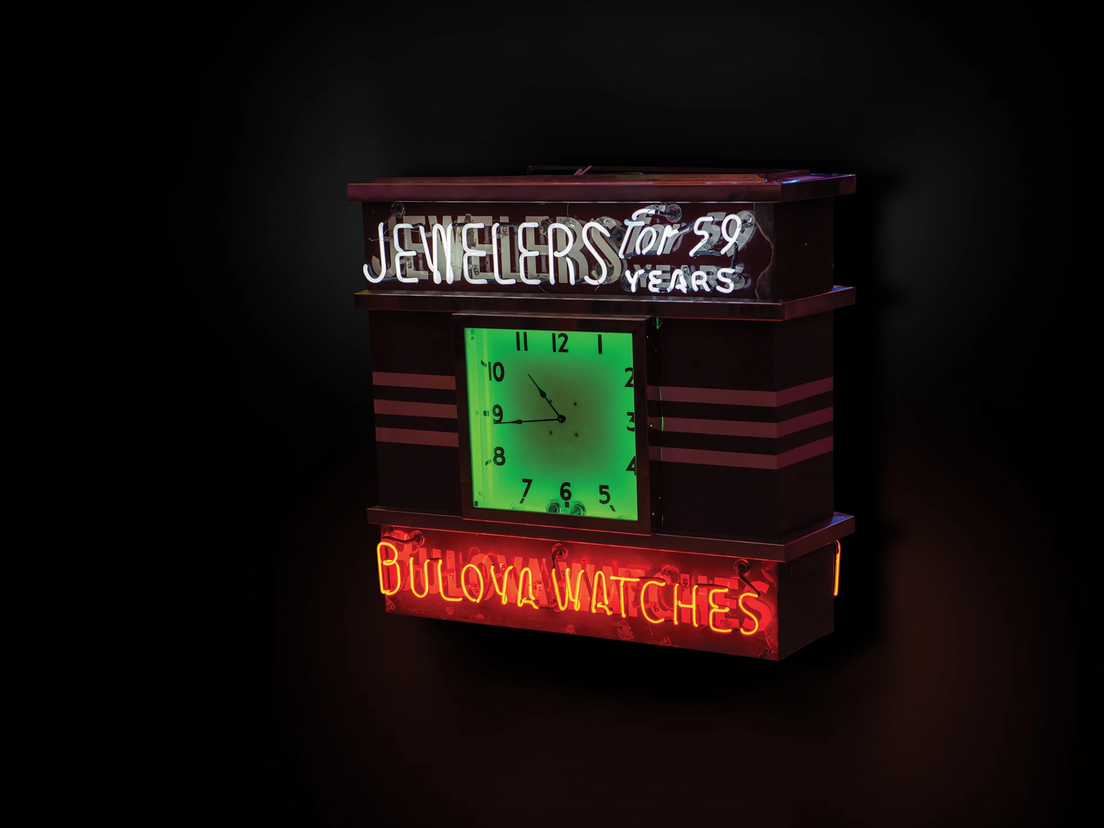 Jewelers, Bulova Watches Three-Sided Neon Sign and Clock