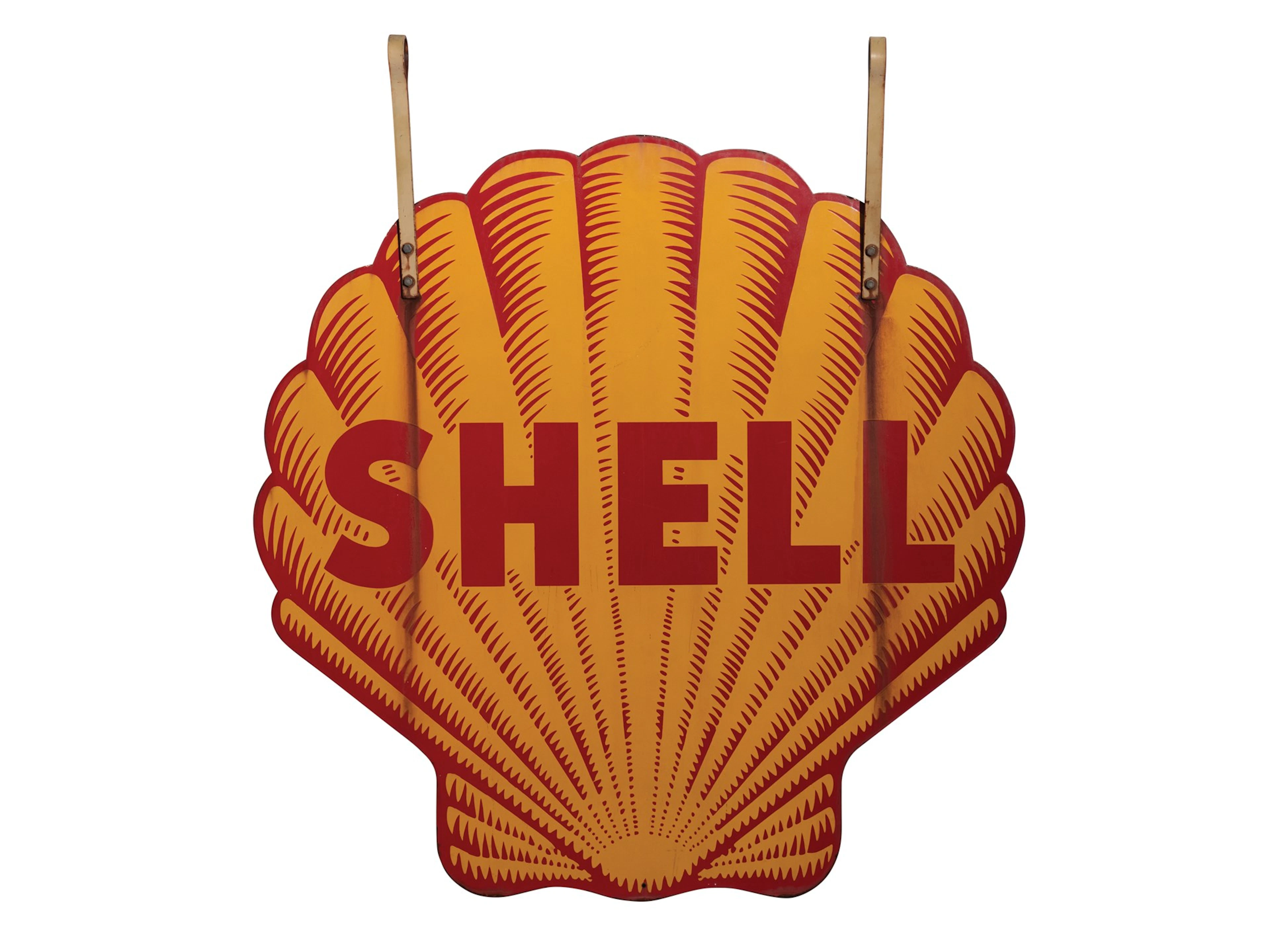 Shell Double-Sided Hanging Porcelain Sign with Bracket and Lamps