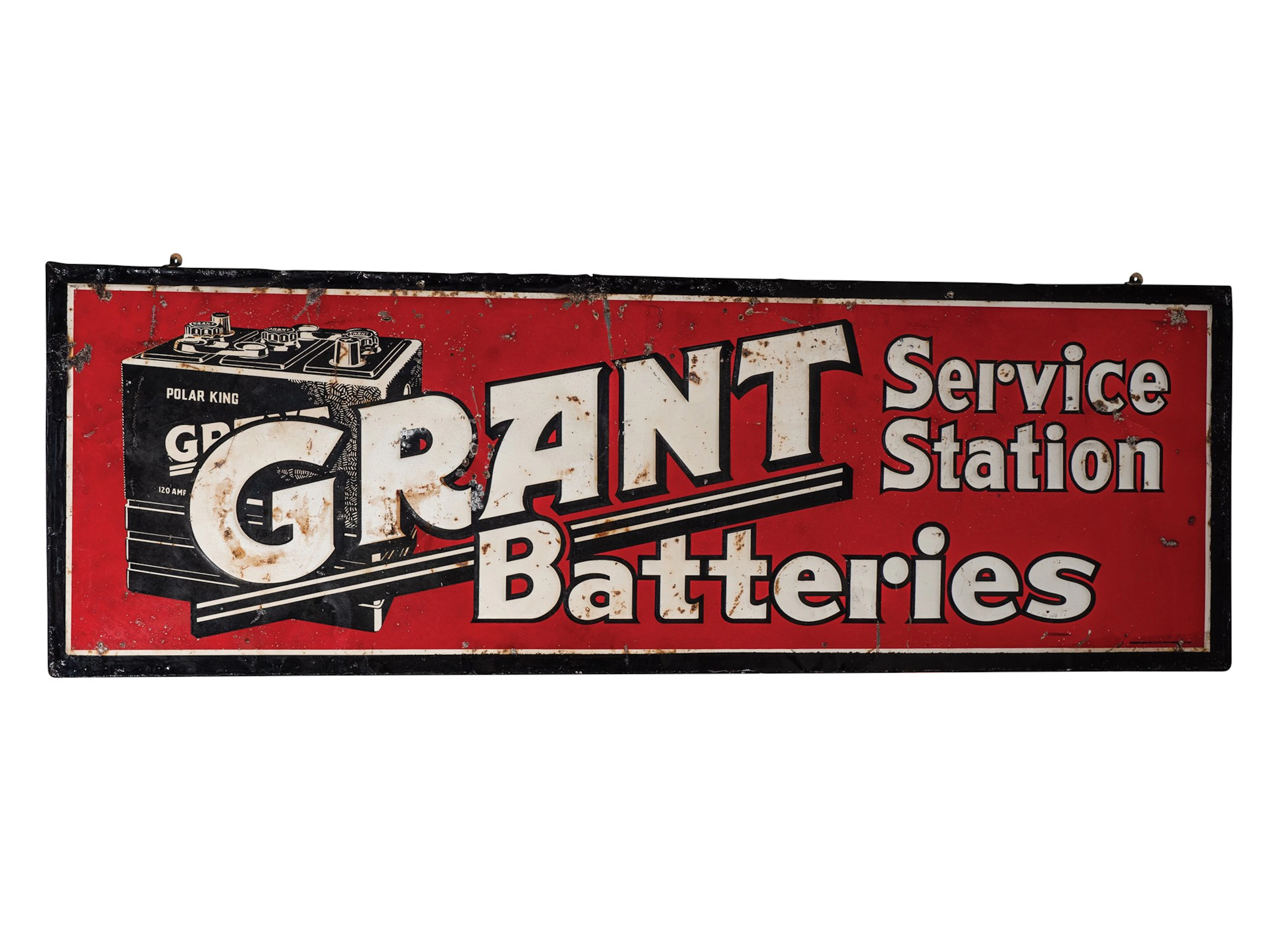 Grant Batteries Service Station Wood-Backed Metal Sign