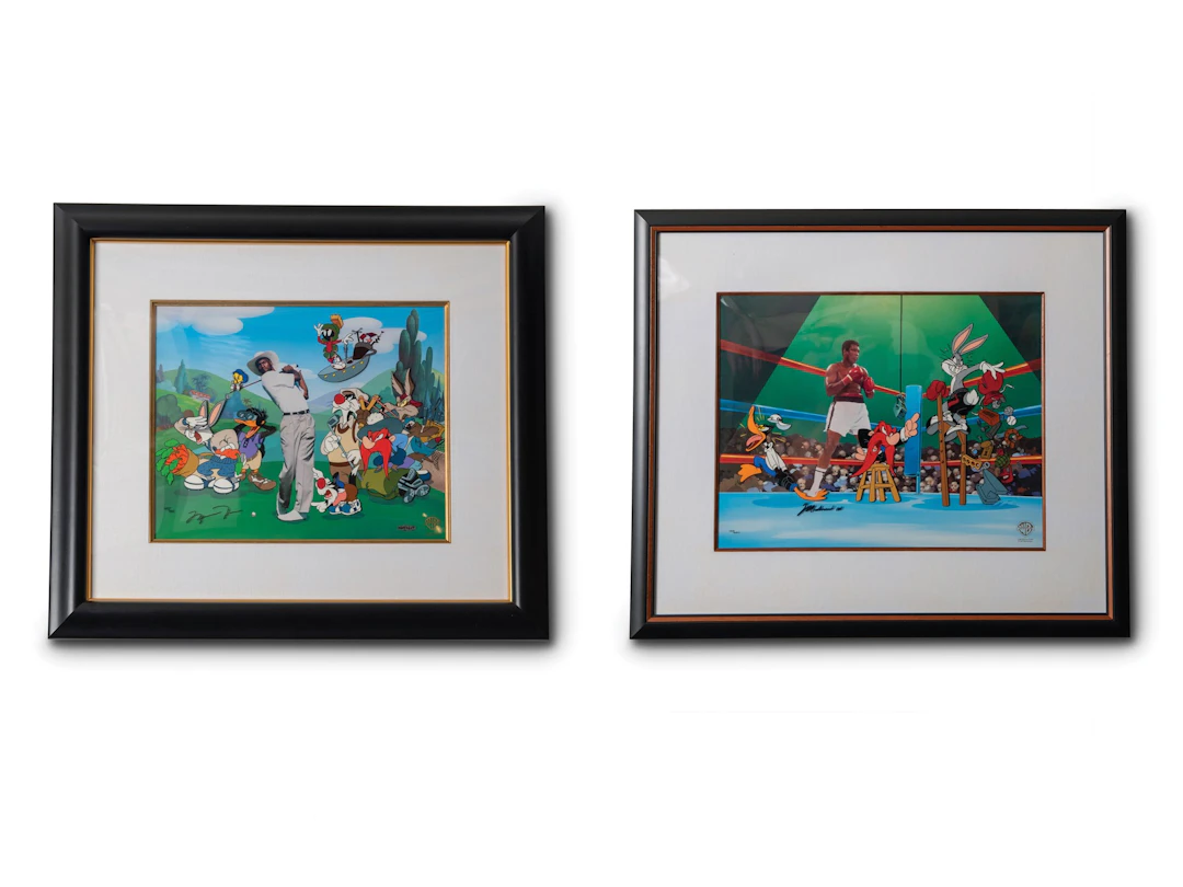 Looney Tunes Michael Jordan and Muhammed Ali Autographed Framed Sericels