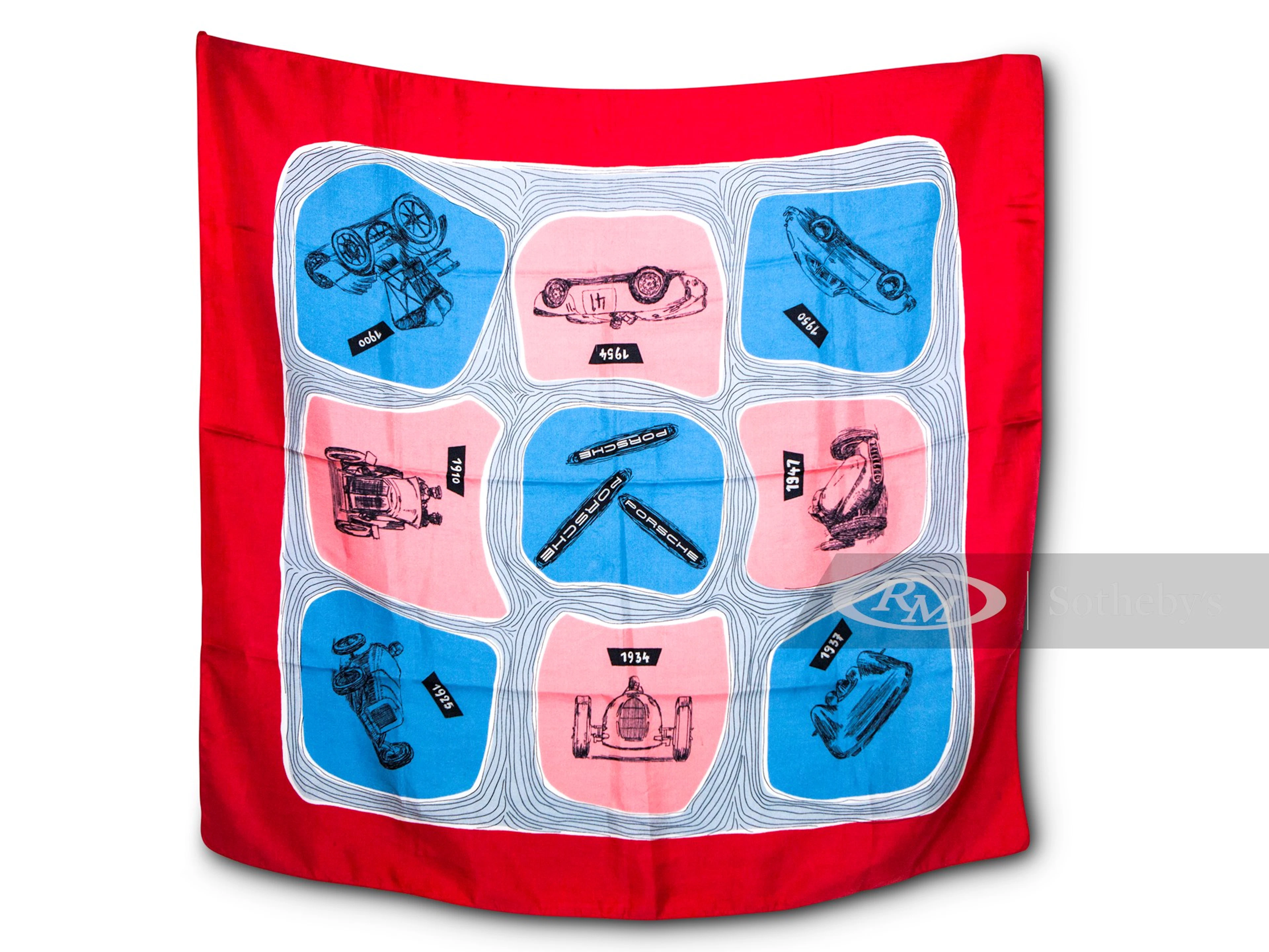 Porsche Crimson Silk Scarf, Factory Gift, 1955