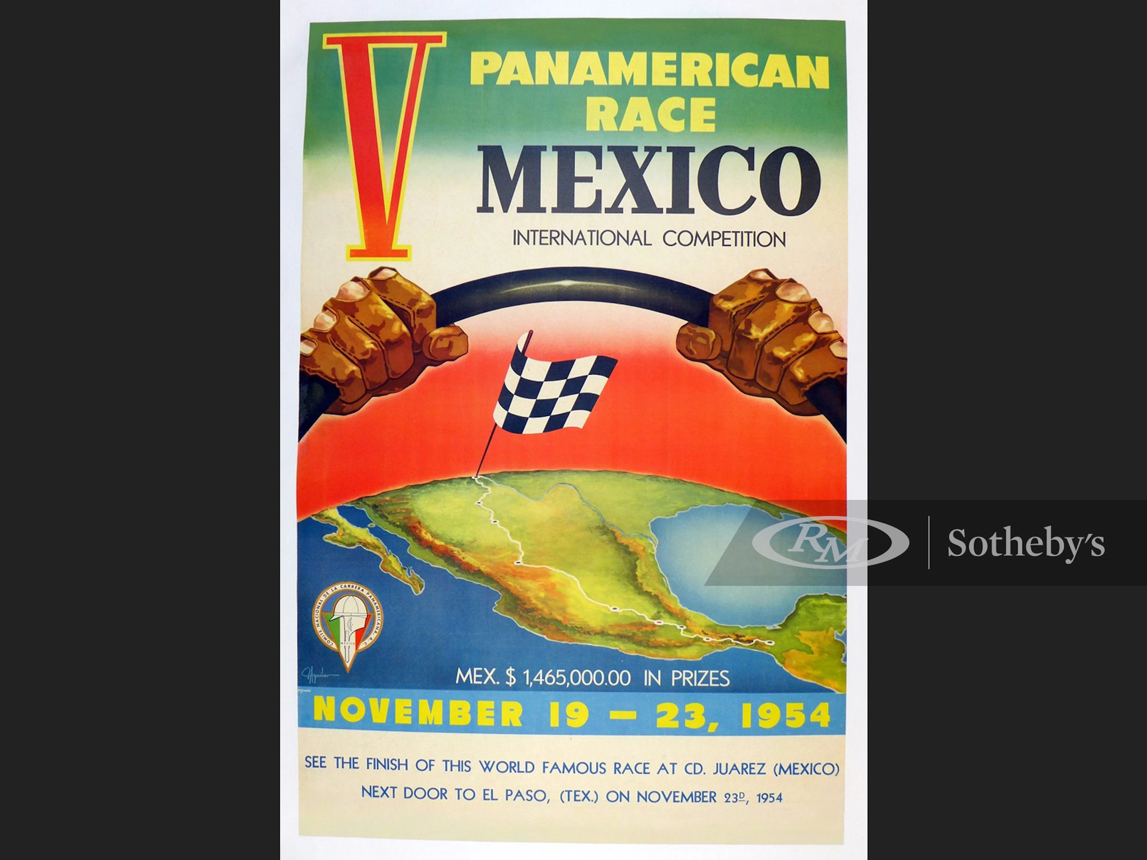 V Carrera Panamerican Race, Mexico, Original Event Poster, 1954
