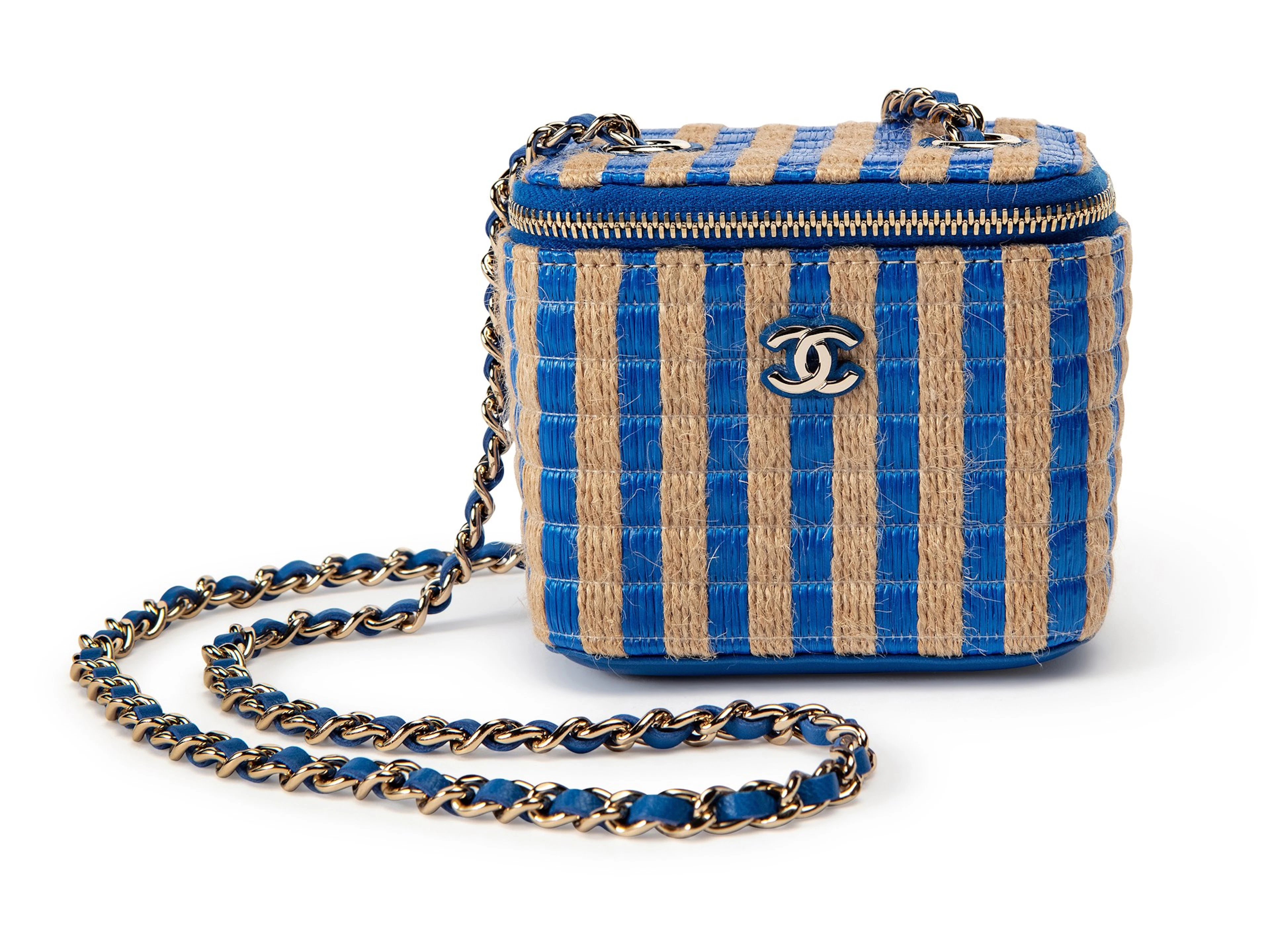 Chanel Blue and Beige Raffia