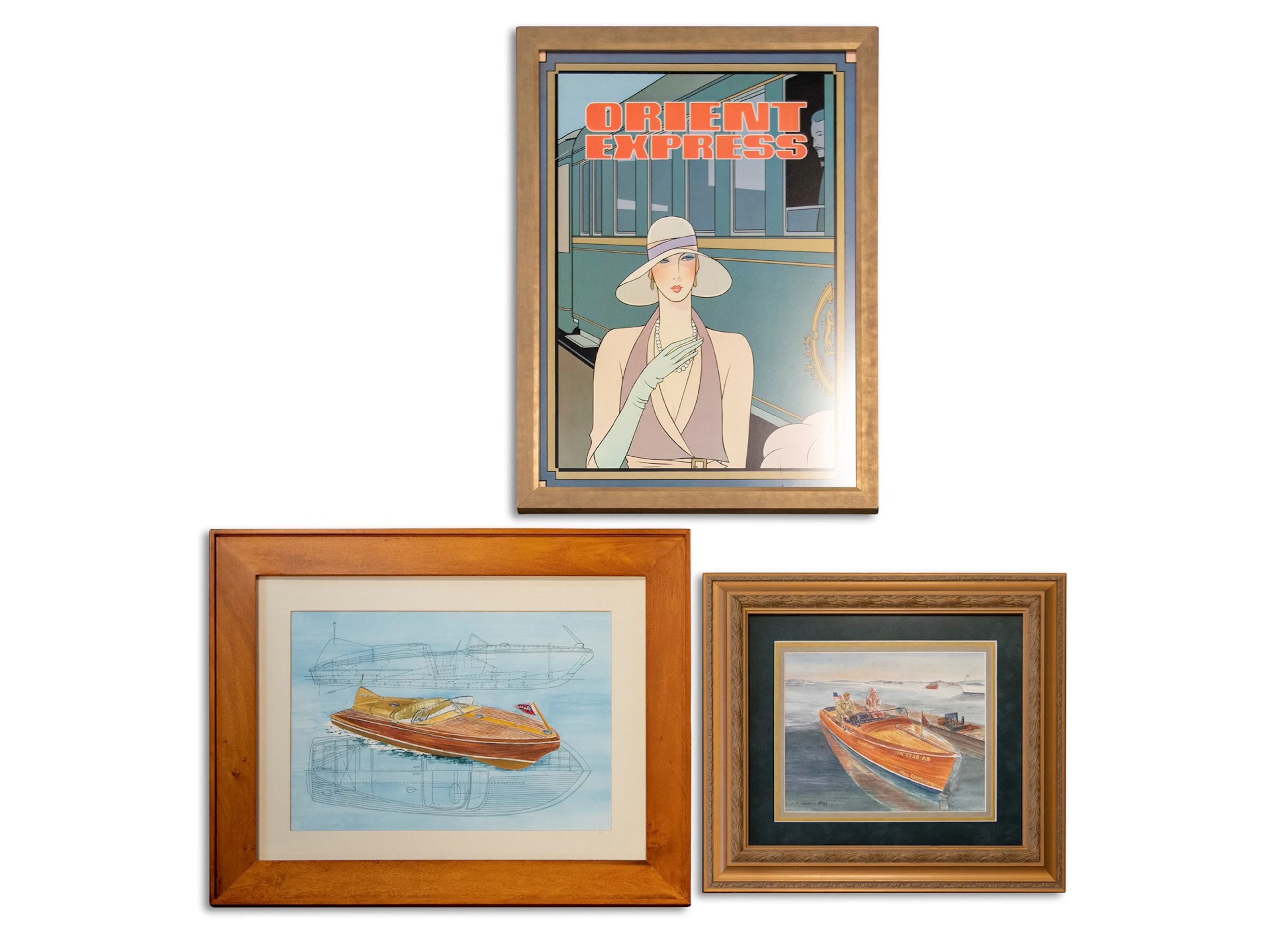Pair of Boat Prints with Orient Express Advertisement
