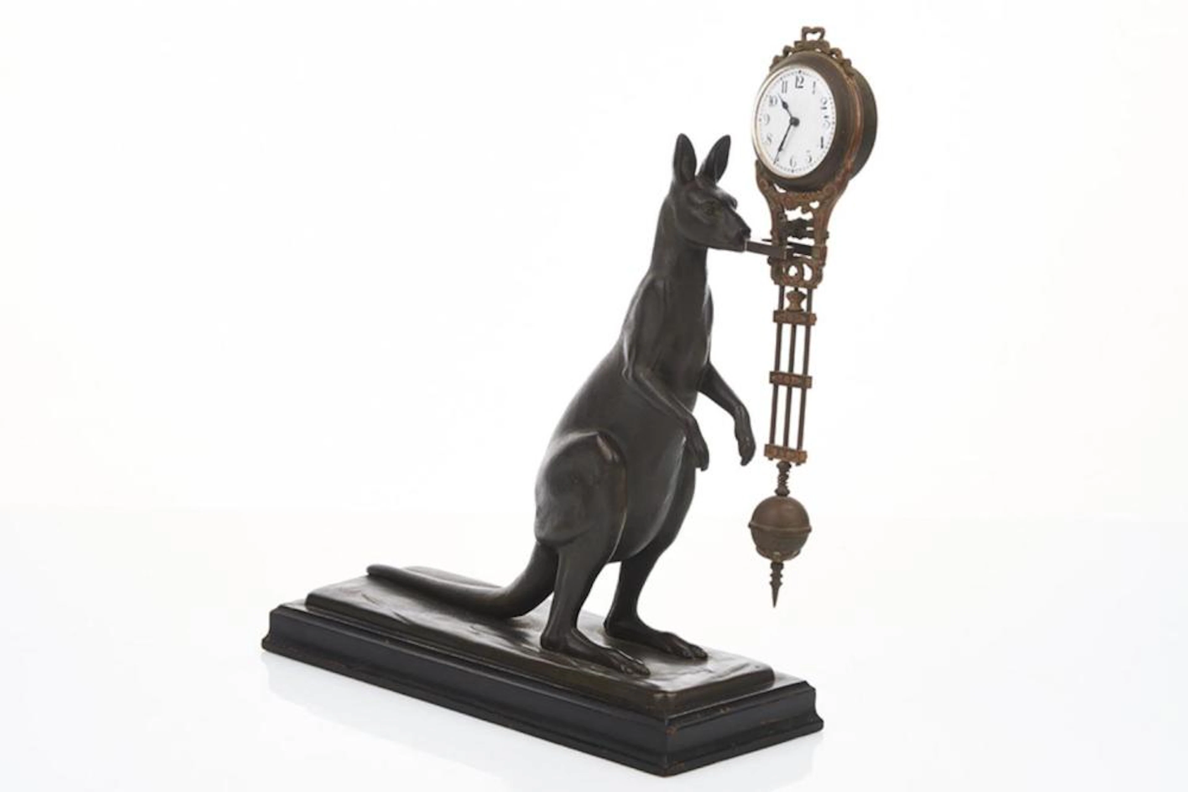 Bronzed Metal Kangaroo Mystery Clock c. 1900