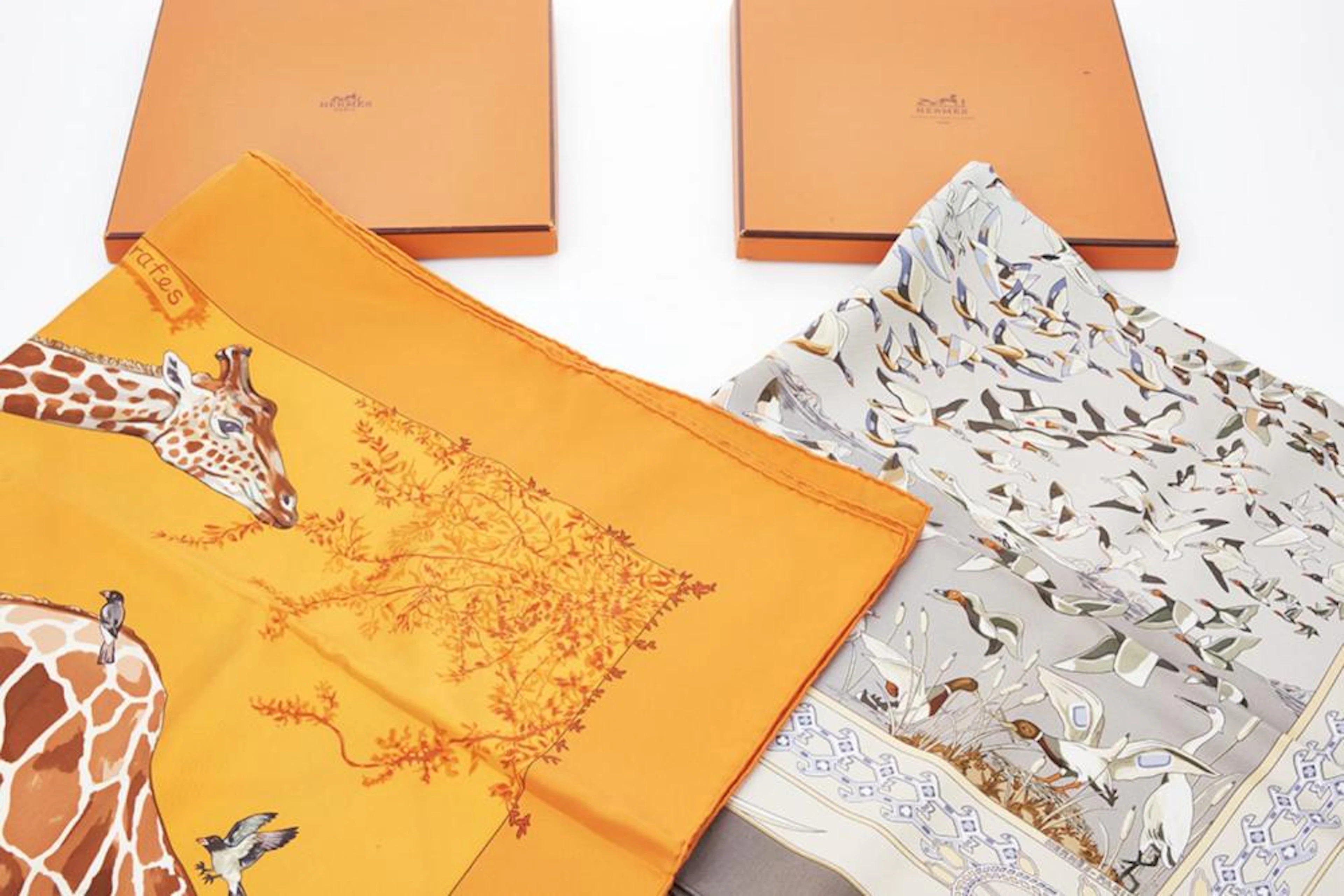 Hermes Two Silk Scarves, Limited Edition 'Les Girafes' by R. Datter