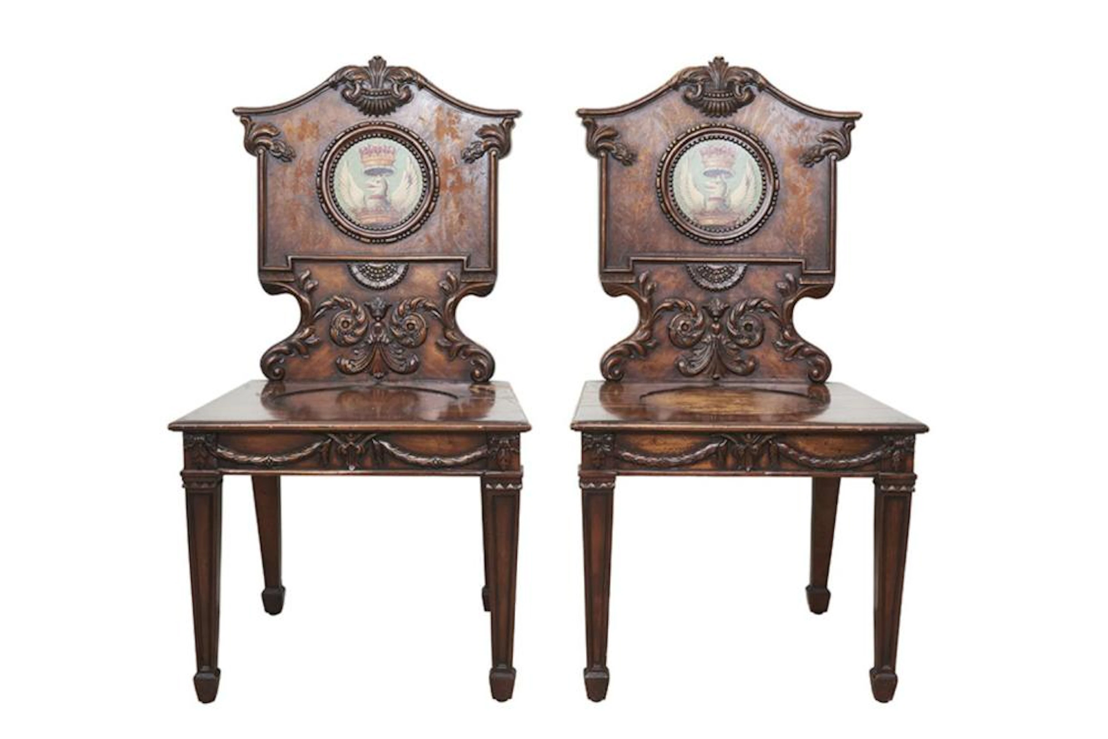 Two Mahogany Hall Chairs