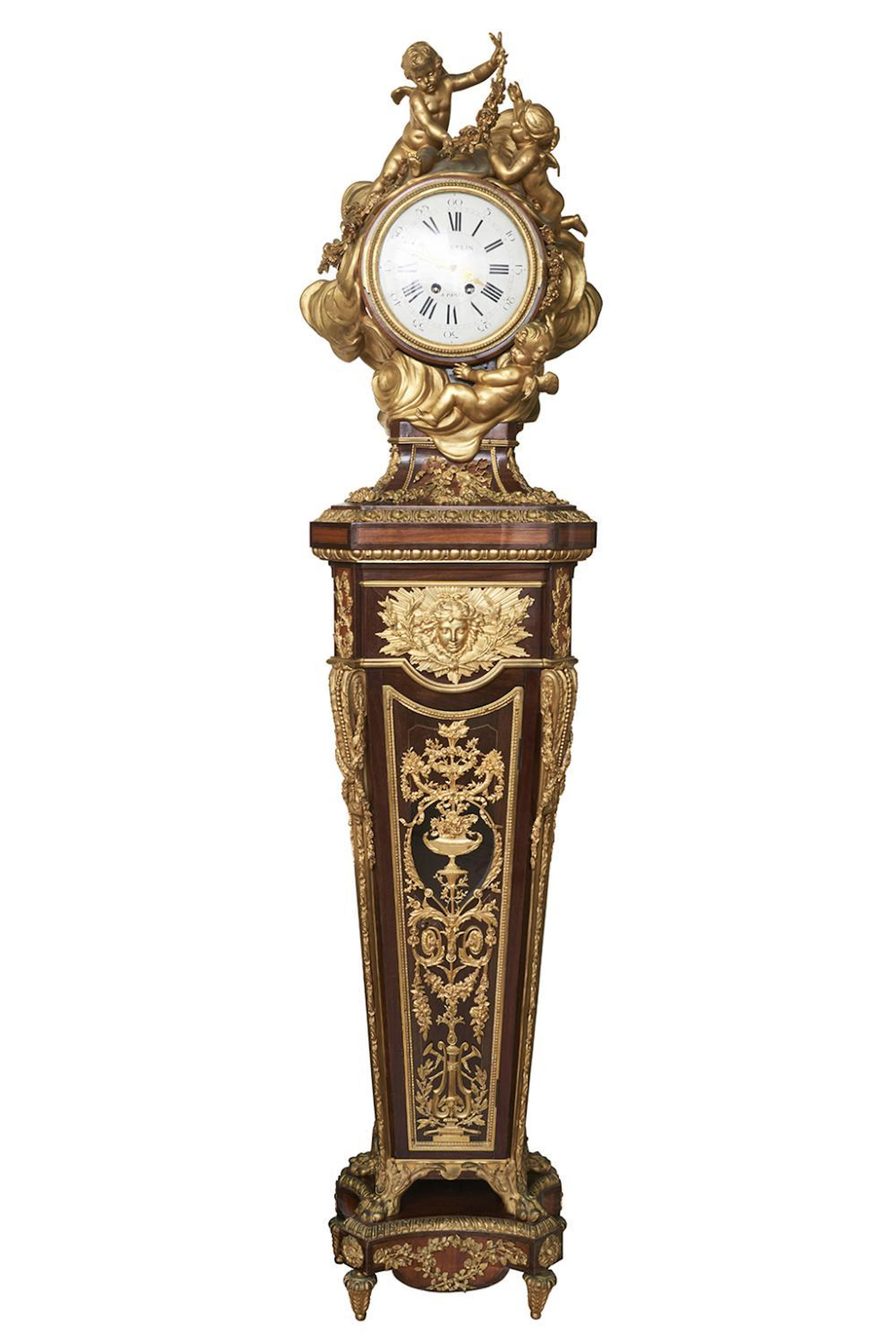 Louis XVI Style Kingwood, Tulipwood and Ormolu Mounted Longcase Clock c. 1880
