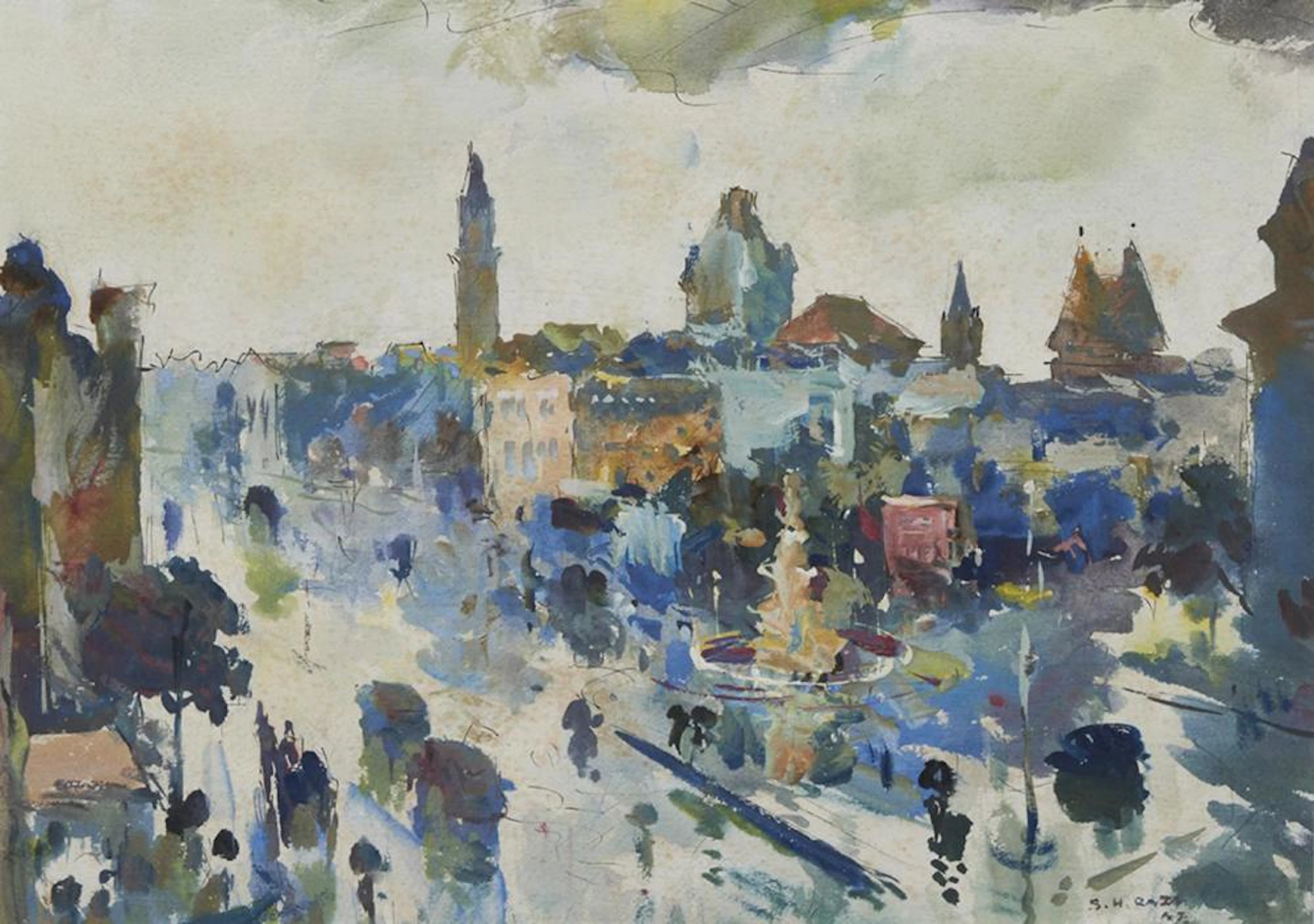Sayed Haider Raza (Indian, 1922-2016) (Flora Fountain, Bombay), 1947