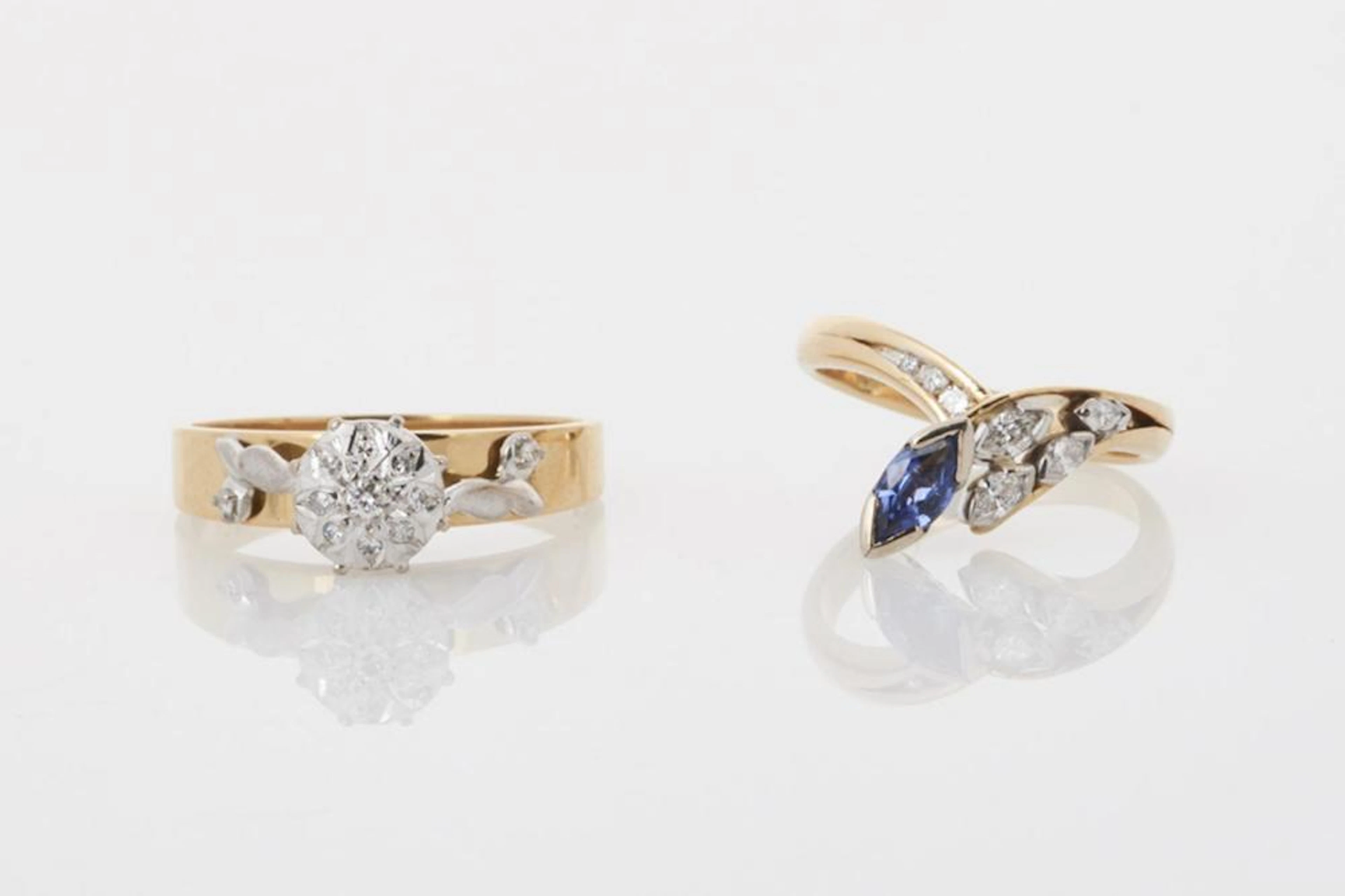 Two Gold Diamond and Sapphire Rings