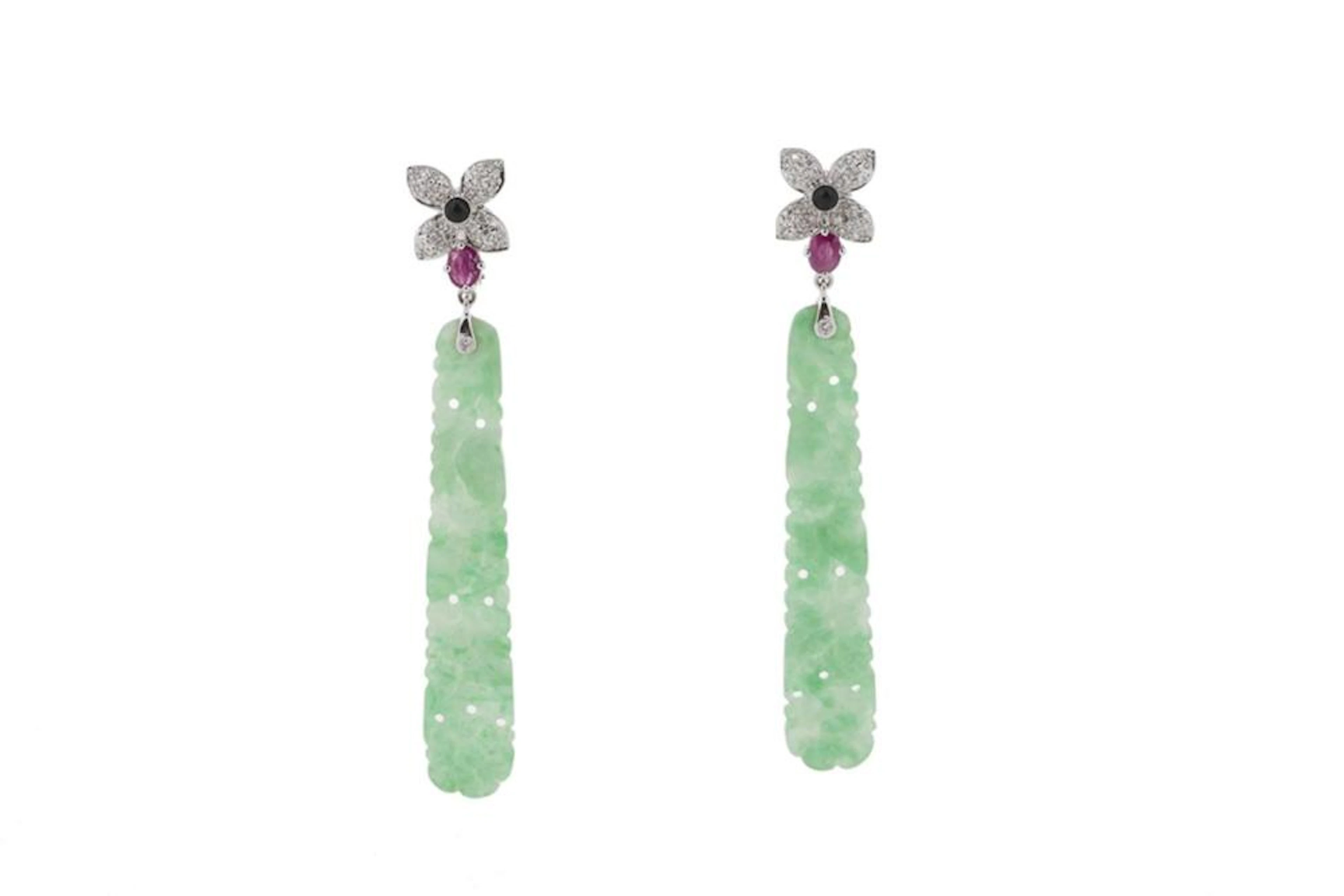 White Gold Jade and Coloured Stone Earrings