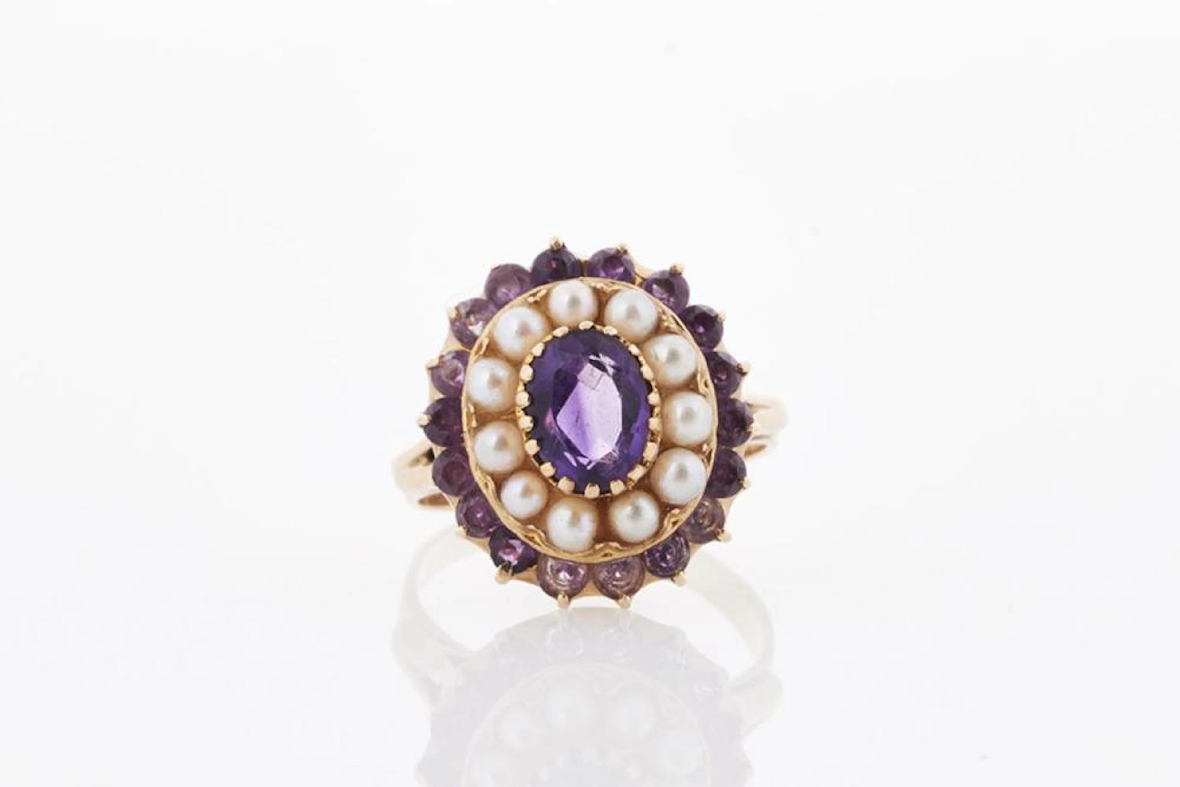 Gold Amethyst and Pearl Ring